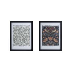 William Morris Green, Blue, Red & Black Framed print (H)43cm x (W)33cm, Set of 2