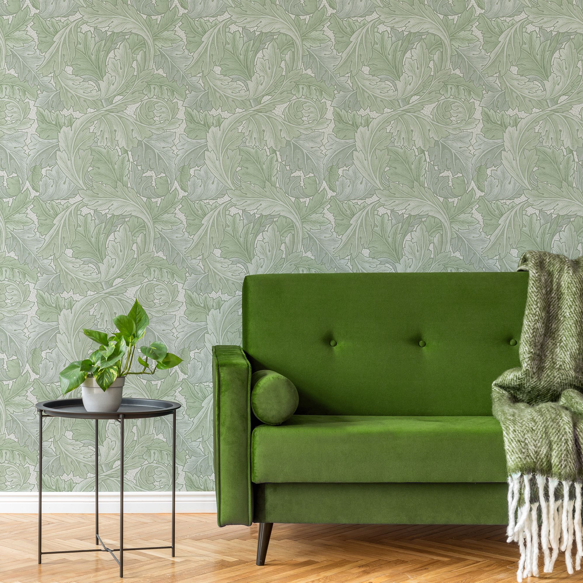 William Morris Misted Sage Acanthus Patterned Smooth Wallpaper