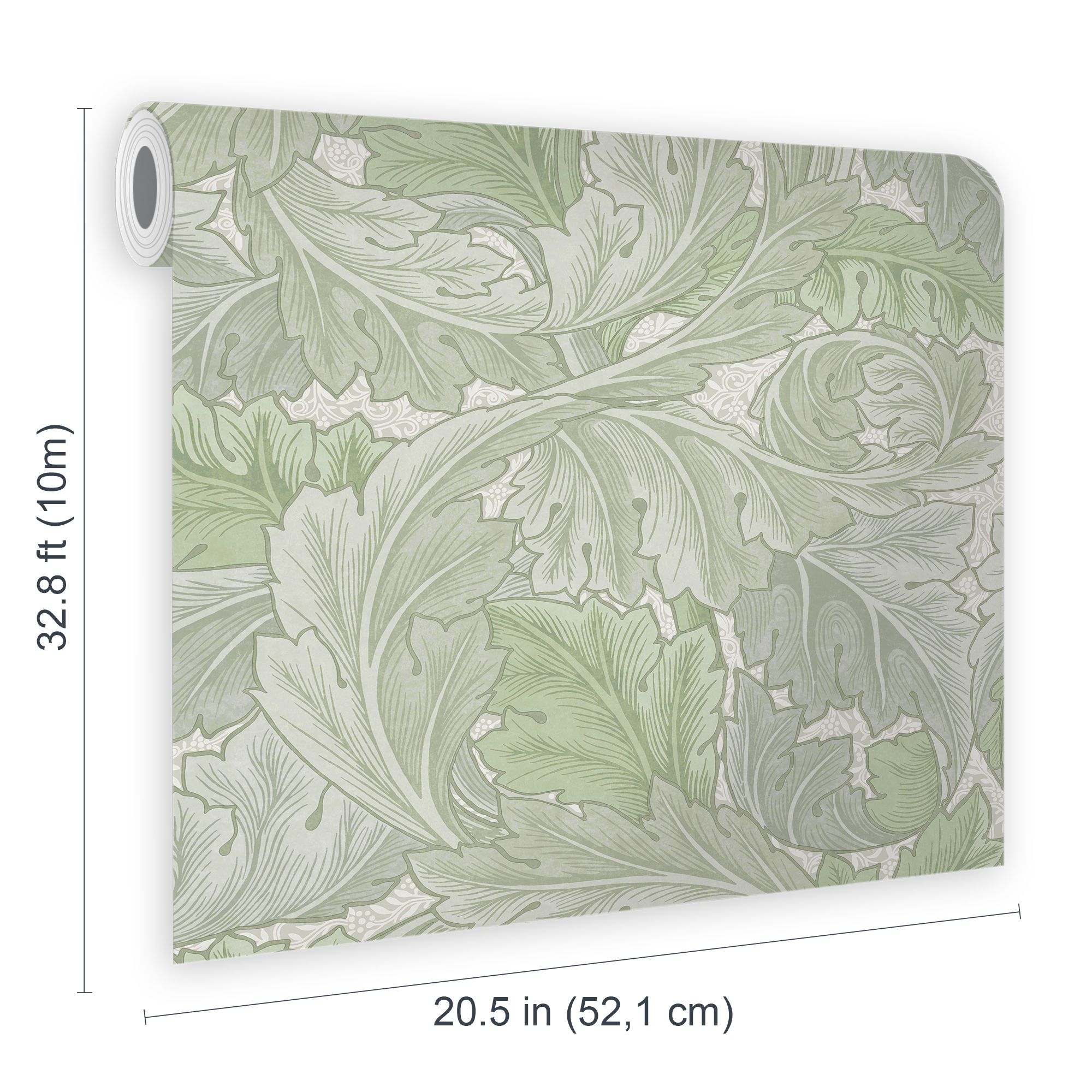 William Morris Misted Sage Acanthus Patterned Smooth Wallpaper