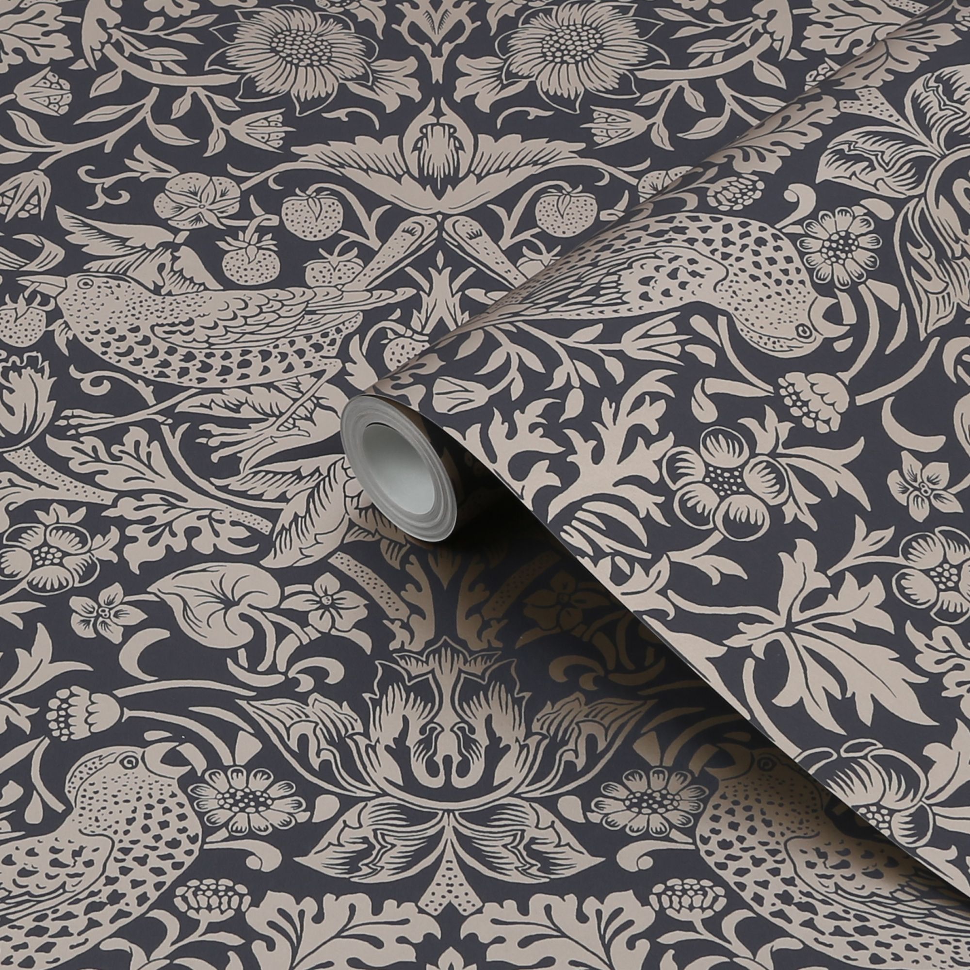 William Morris Rich Blue Strawberry Thief Metallic effect Patterned Smooth Wallpaper