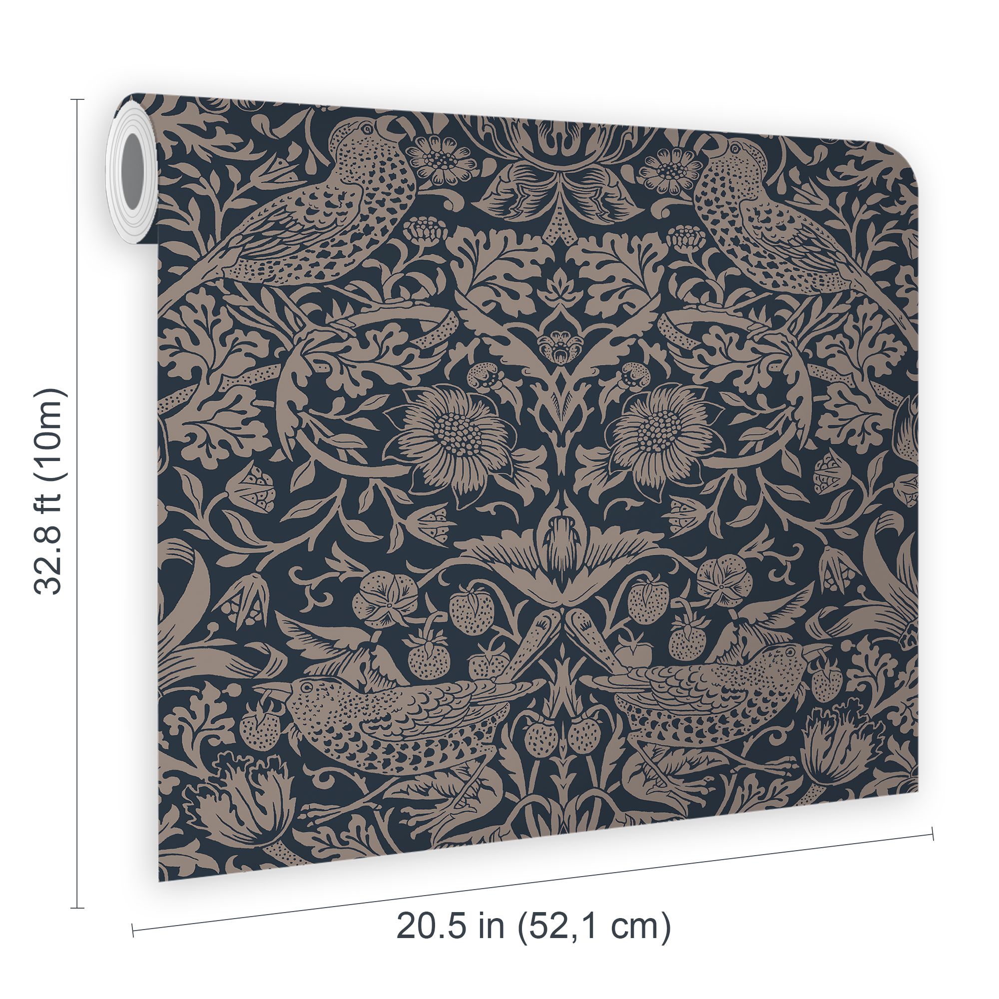 William Morris Rich Blue Strawberry Thief Metallic effect Patterned Smooth Wallpaper