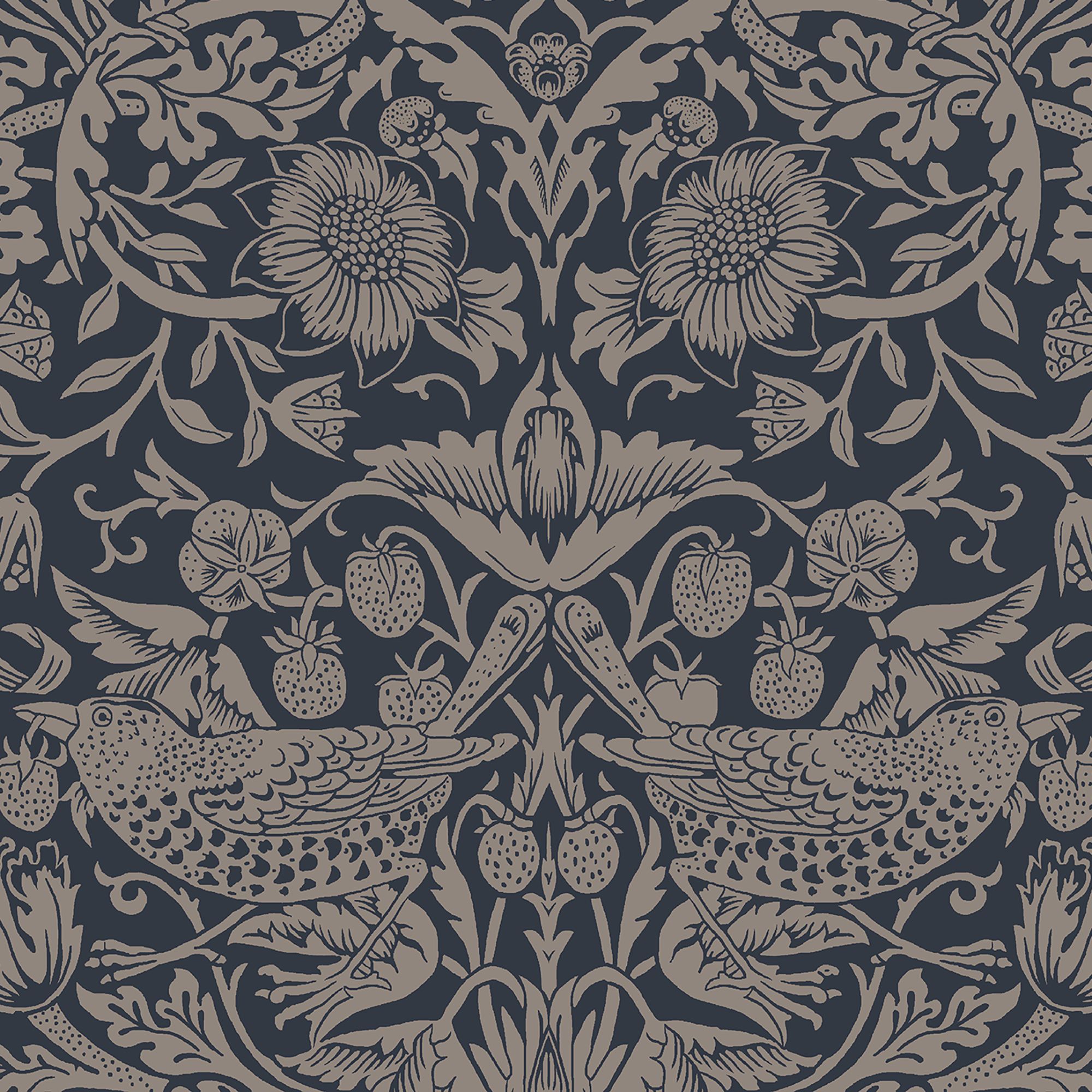 William Morris Rich Blue Strawberry Thief Metallic effect Patterned Smooth Wallpaper