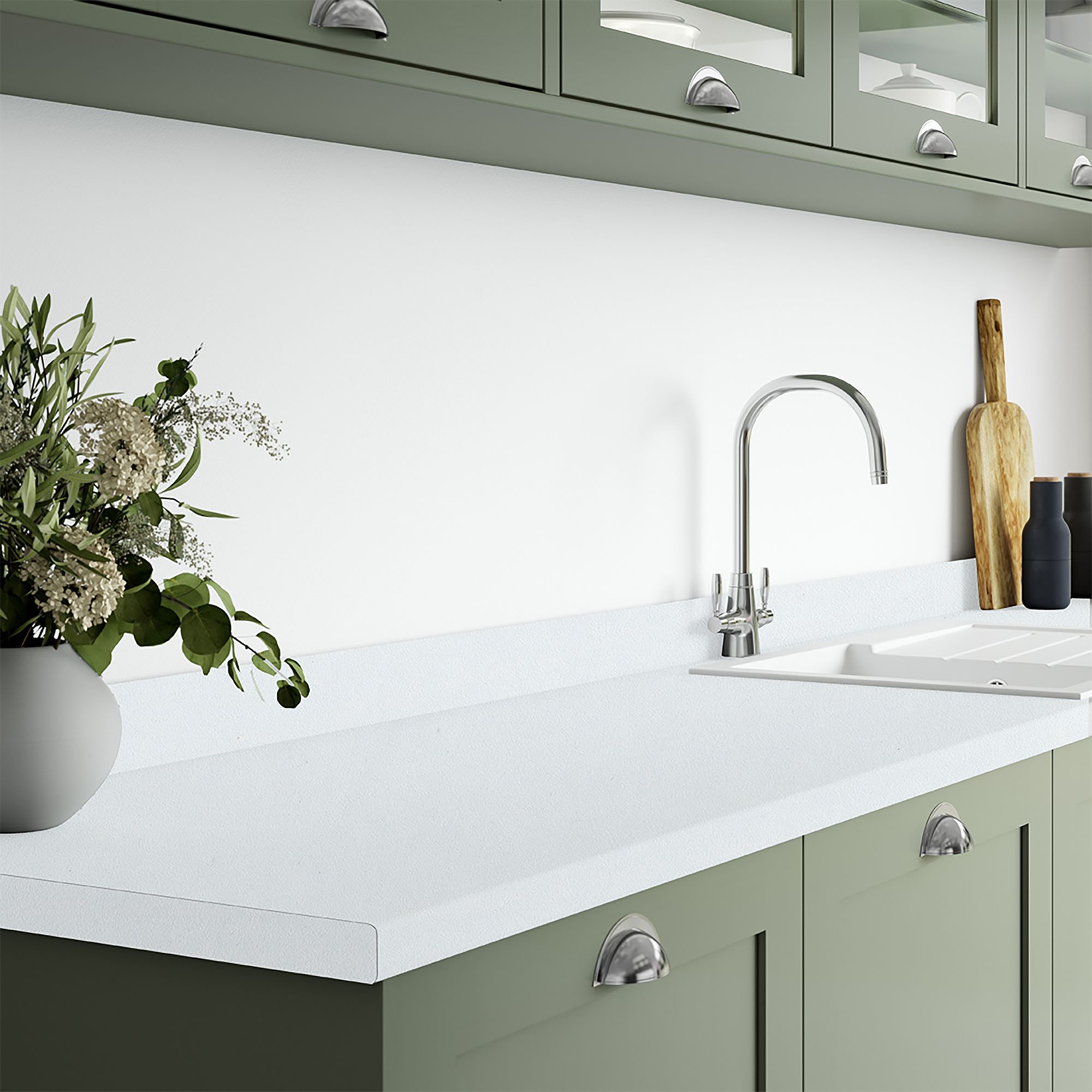 Wilsonart Blanc chamonix Matt White Quartz effect Laminate Kitchen Upstand (L)3000mm