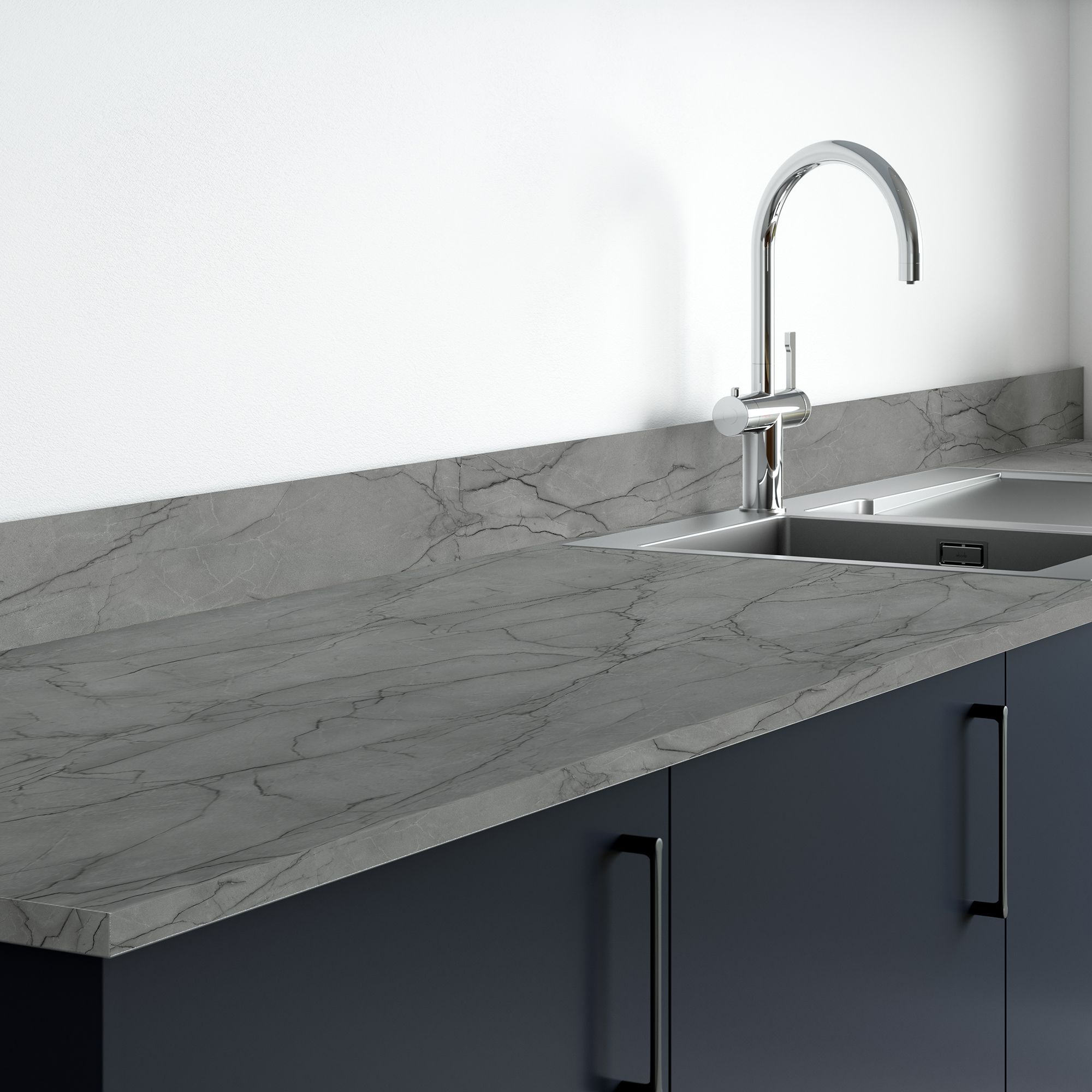 Wilsonart Marmo grigio Matt Grey Marble effect Laminate Square edge Kitchen Breakfast bar, (L)3000mm (W)900mm (T)22mm