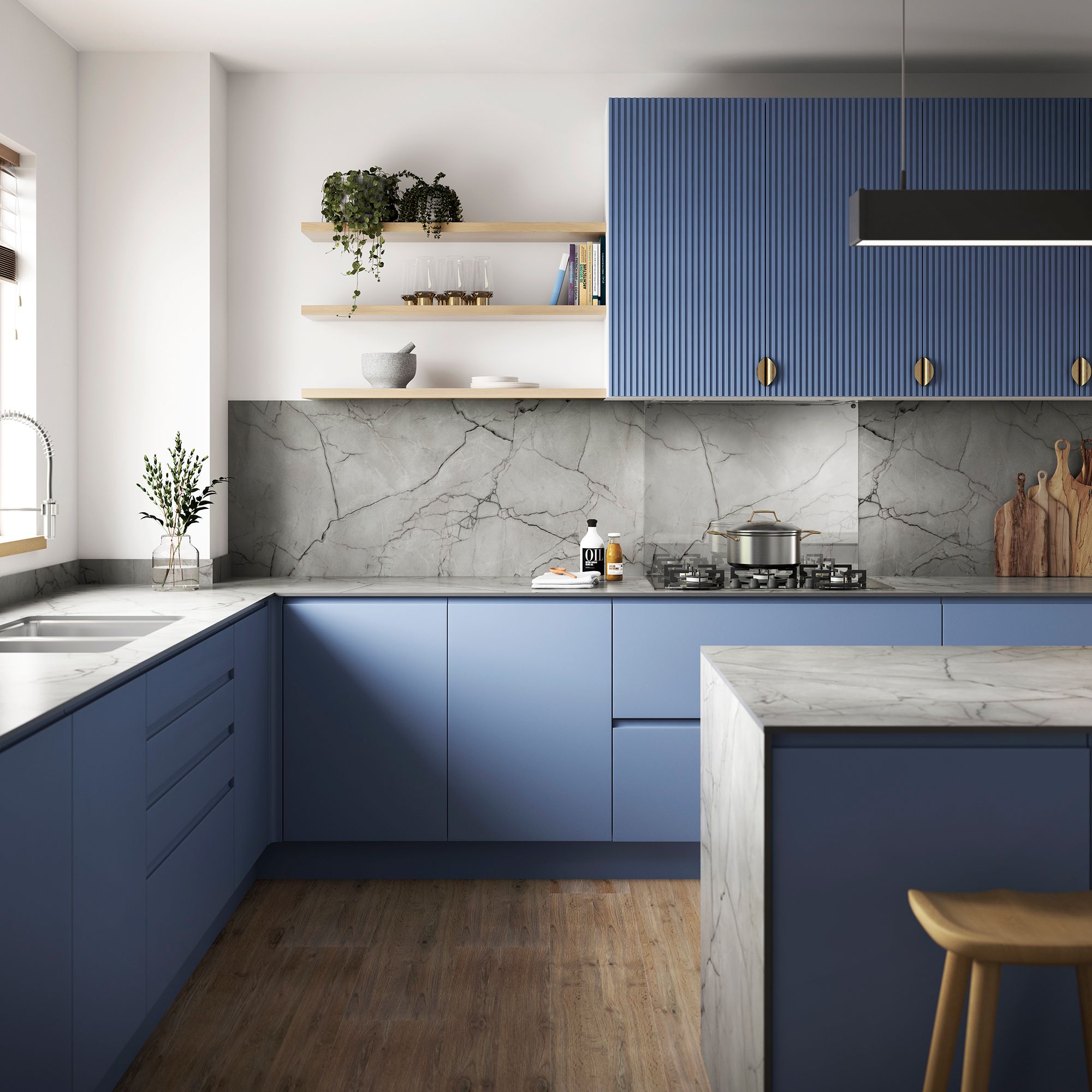 Wilsonart Marmo grigio Matt Grey Marble effect Laminate Square edge Kitchen Breakfast bar, (L)3000mm (W)900mm (T)22mm