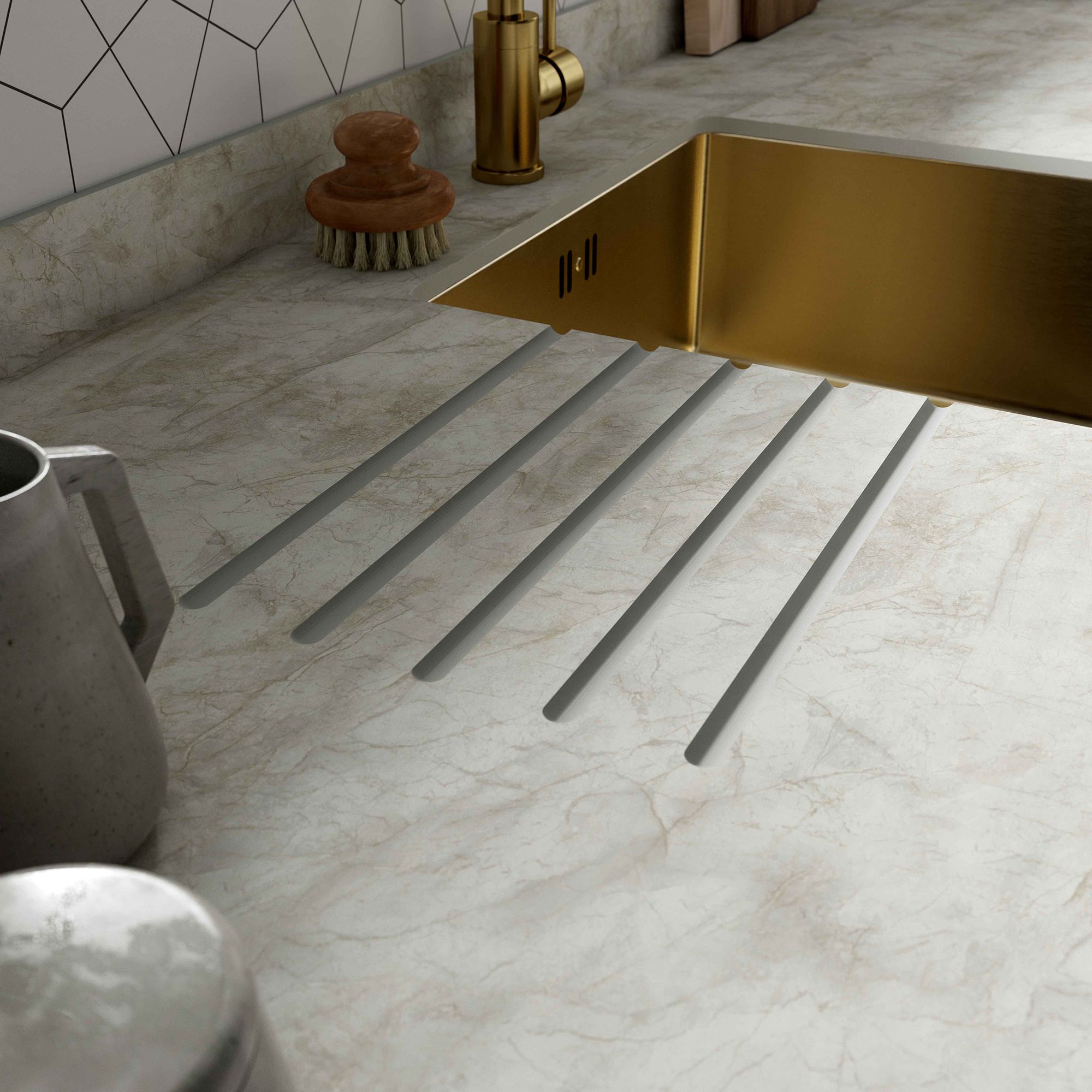 Wilsonart Pokhara Beige Marble effect Compact Laminate Square edge Kitchen Breakfast bar, (L)3000mm (W)900mm (T)12mm