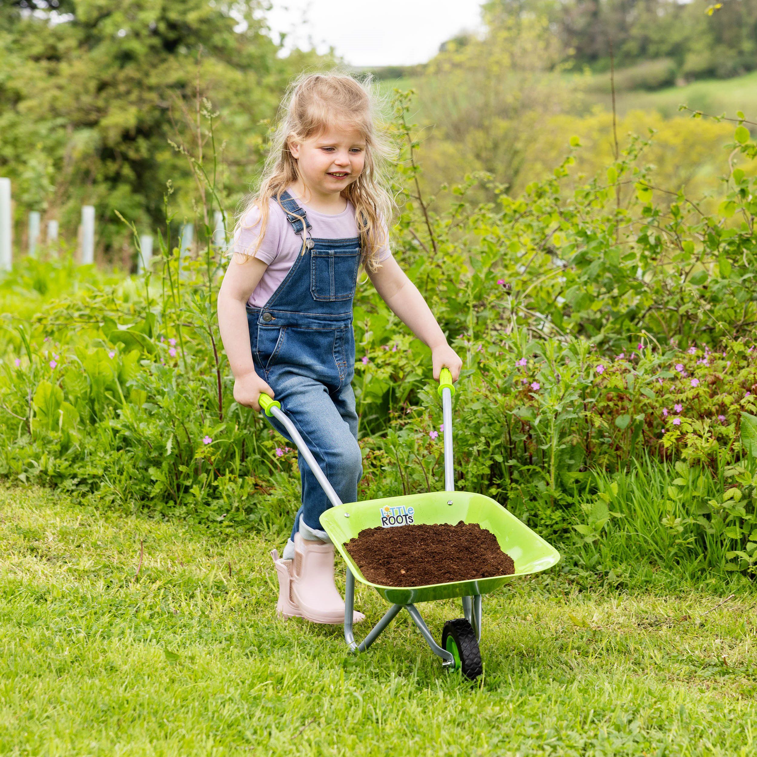 Wilton Bradley Little Roots Kids Green Metal Wheelbarrow