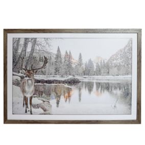 Winter stag White Framed print (H)450mm (W)650mm