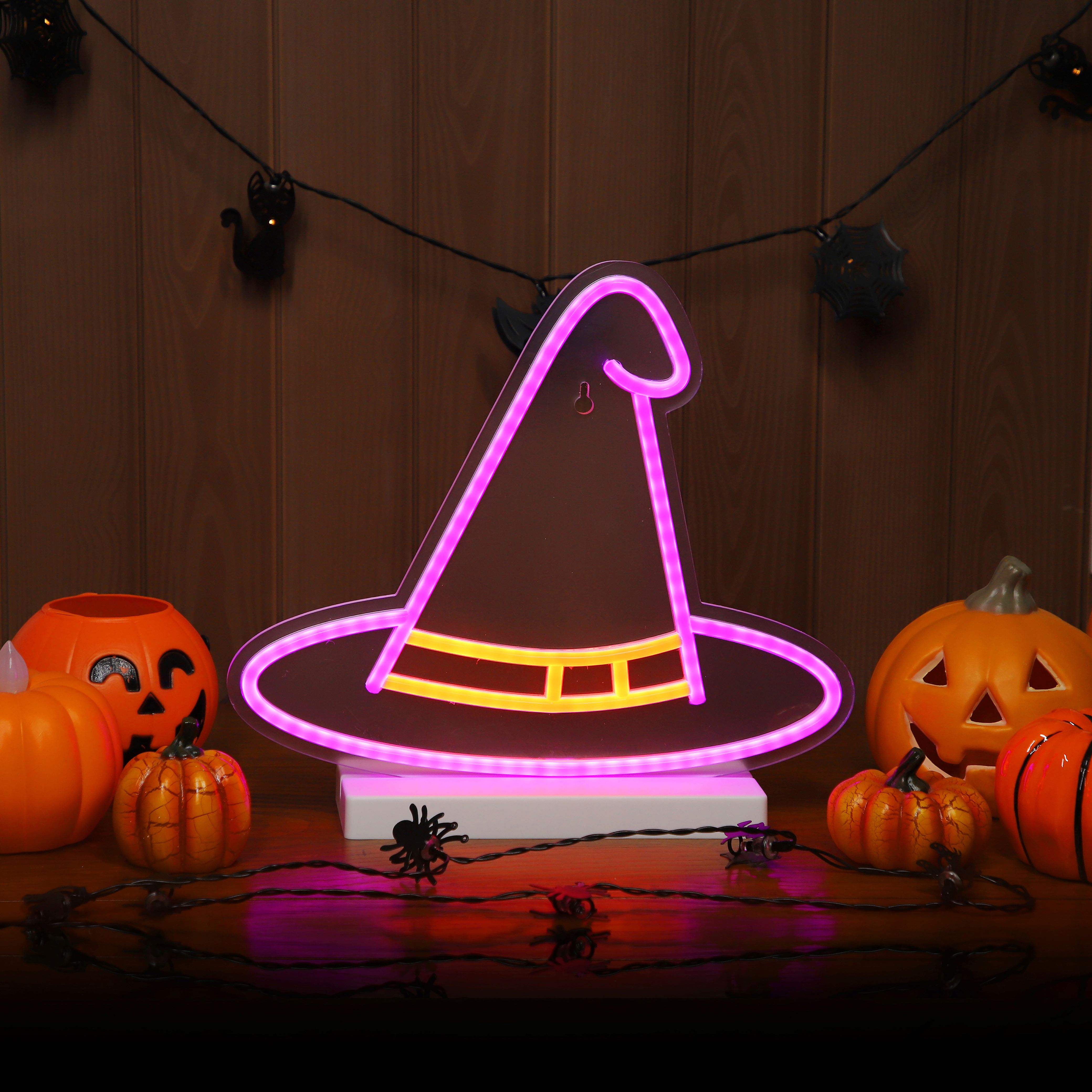 Witches Hat LED Silhouette, (H) 250mm - Purple & orange