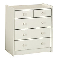 Wizard Off white Pine 5 Drawer Chest of drawers (H)720mm (W)640mm (D)380mm