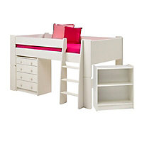 Wizard White Mid sleeper bed with Desk & chest of drawers