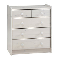 Wizard White Pine 5 Drawer Chest of drawers (H)720mm (W)640mm (D)380mm