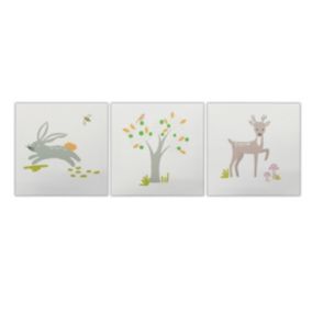 Woodland animals Multicolour Canvas art, Set of 3 (H)20cm x (W)60cm