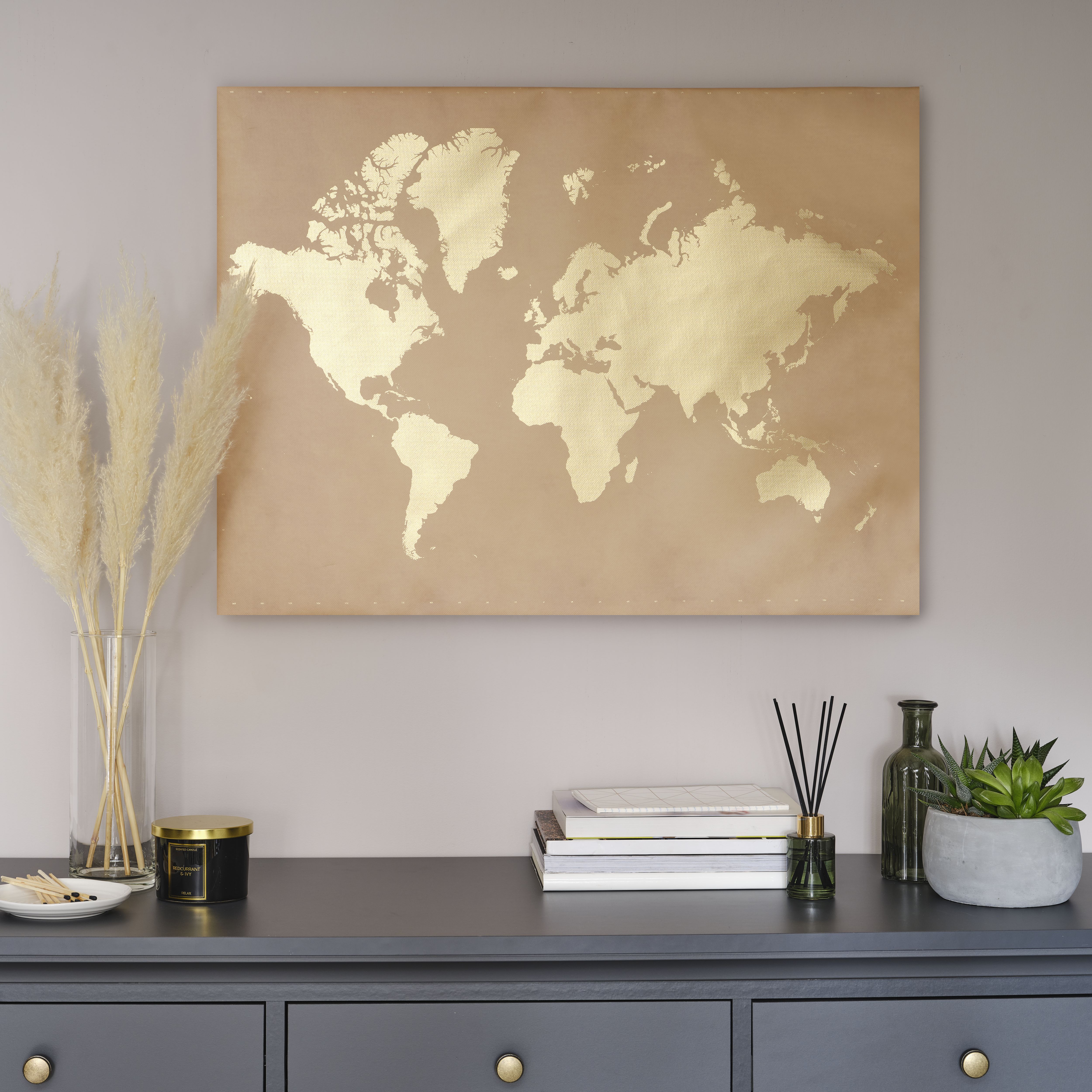 World map Neutral Canvas art (H)60cm x (W)80cm DIY at BQ