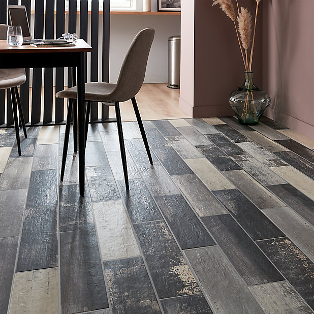 Worn Wood Grey Matt Effect, Grey Plank Tile Flooring