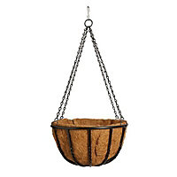 Wrought iron Black Round Coco liner & metal frame Hanging basket, 35.56cm