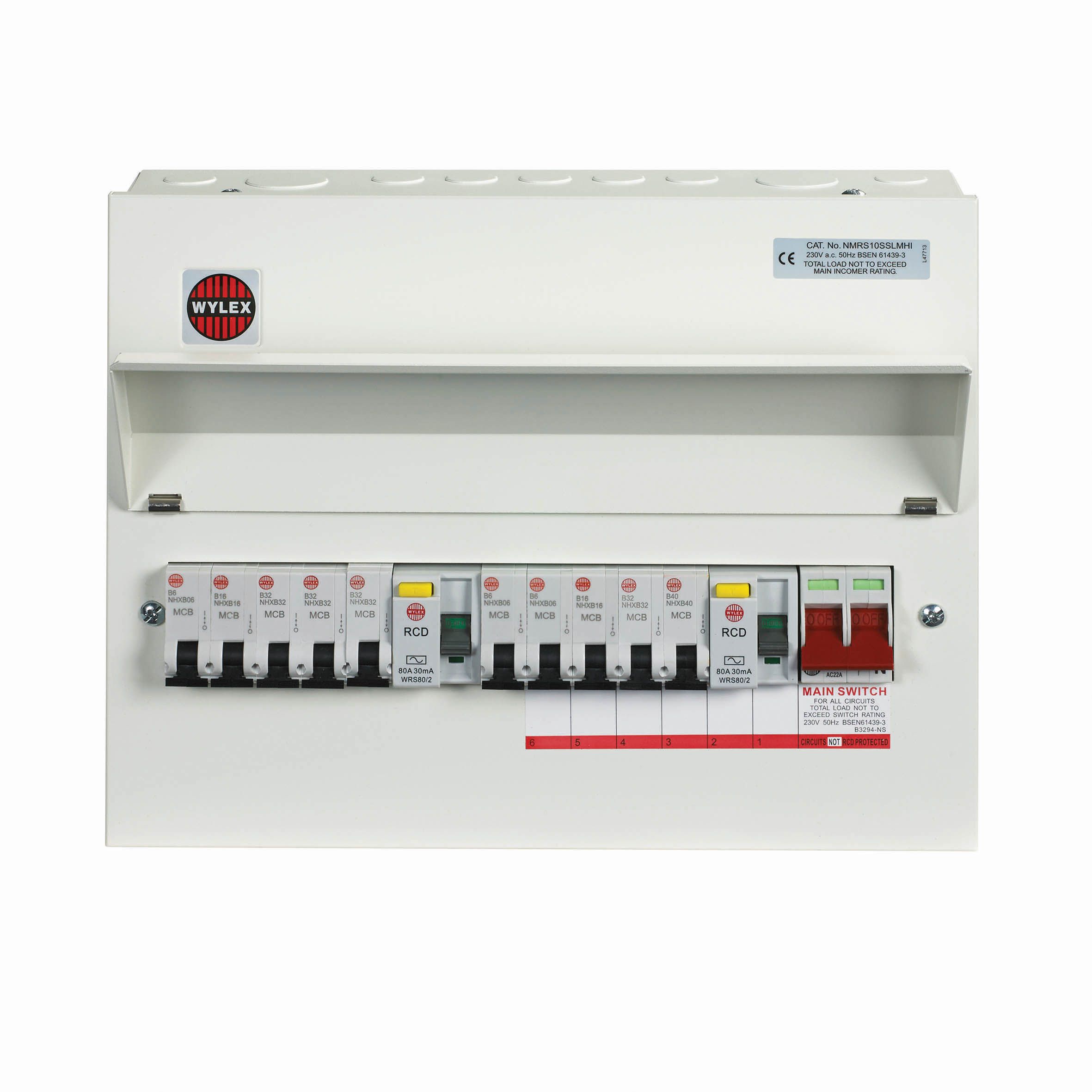 Wylex 10-way High integrity dual RCD Consumer unit with 100A mains switch