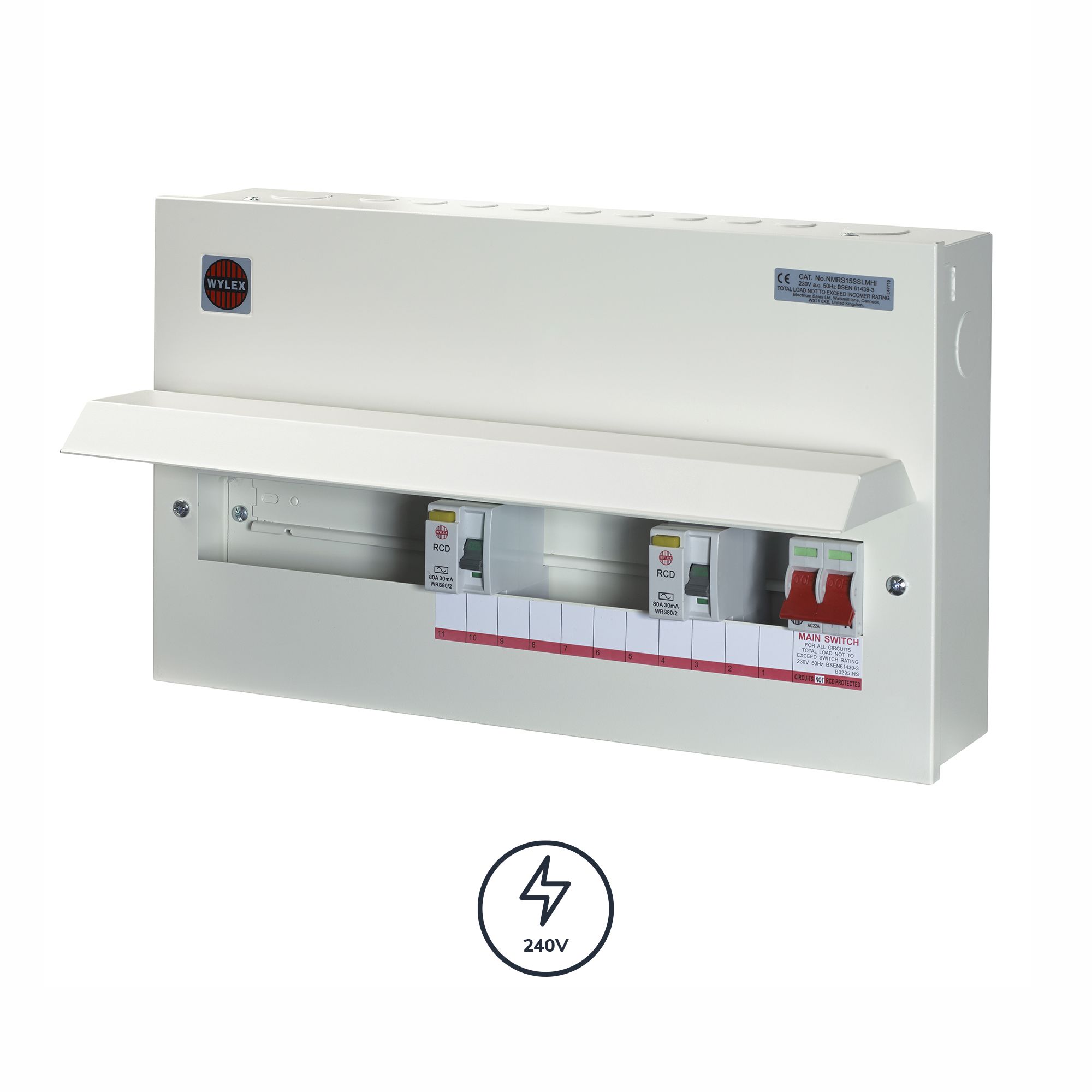 Wylex 15-way High integrity dual RCD Consumer unit with 100A main switch