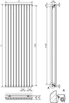 Ximax Champion DES RAD BC 1800X526MM Hydronic Vertical Designer Radiator, Black copper (W)526mm (H)1800mm