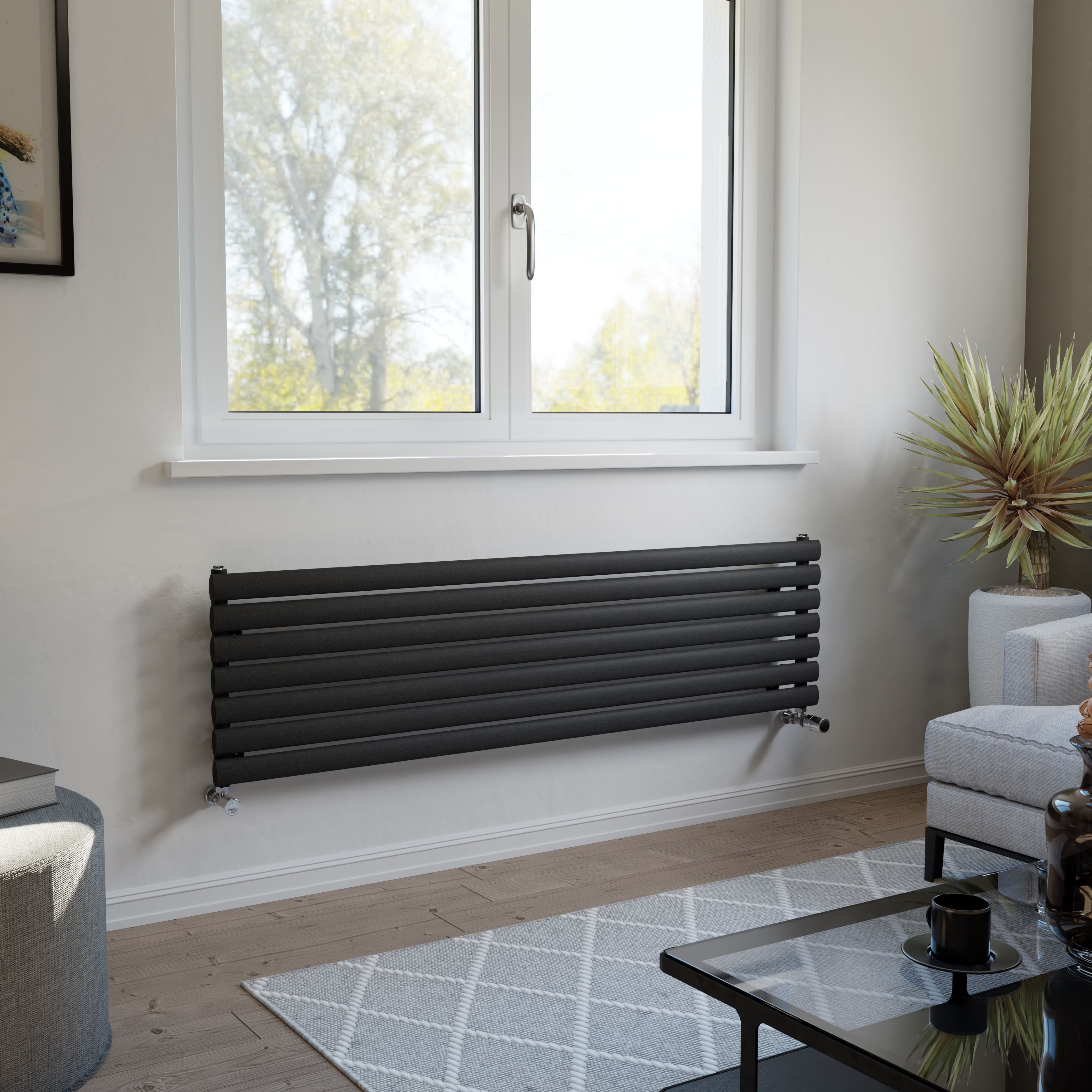 Ximax Champion FORH1164600A Anthracite Gas Horizontal Designer Radiator, (W)1500mm x (H)410mm