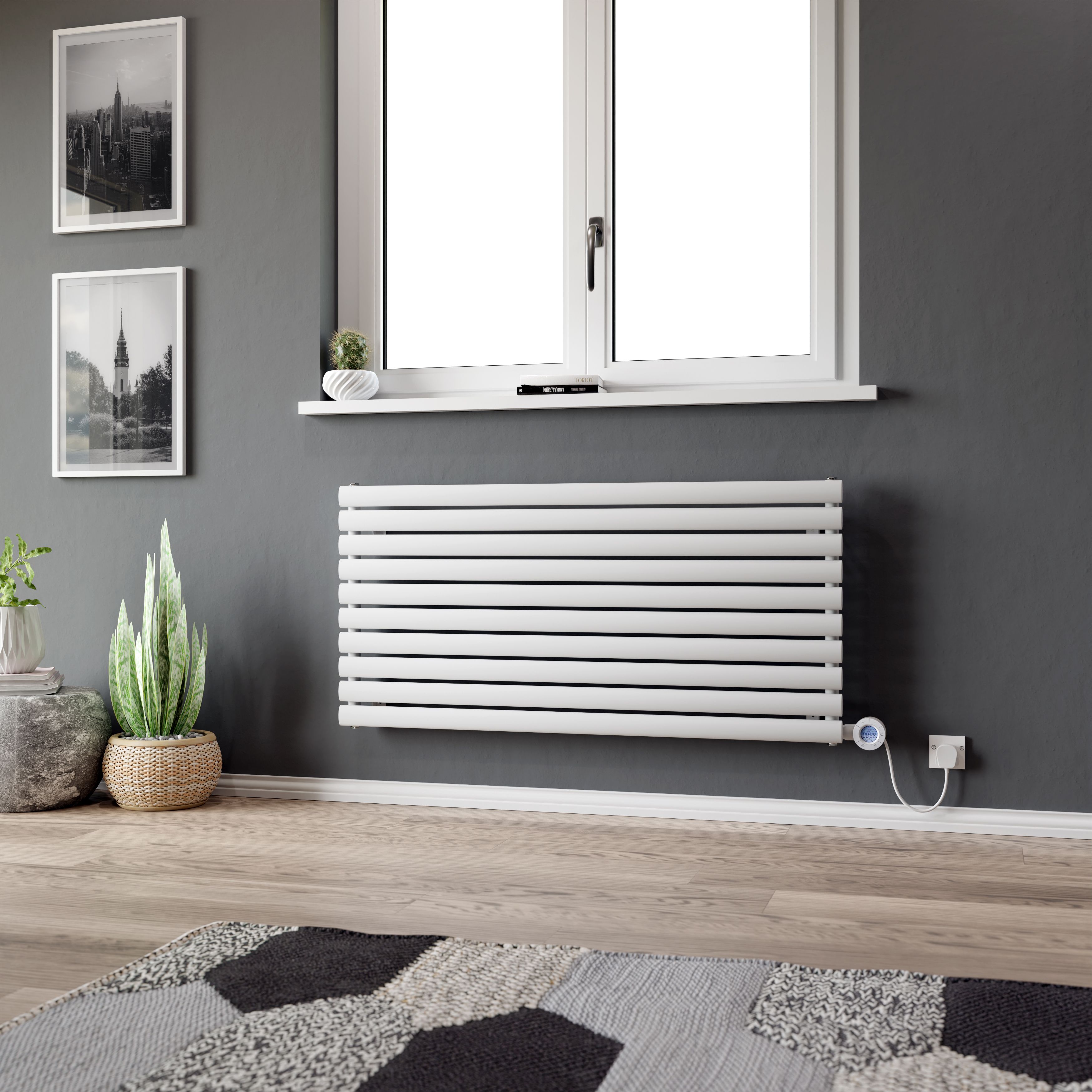Ximax Champion FORHE1164600W White Electric & gas Horizontal Designer 3072BTU Radiator, (W)1200mm x (H)584mm