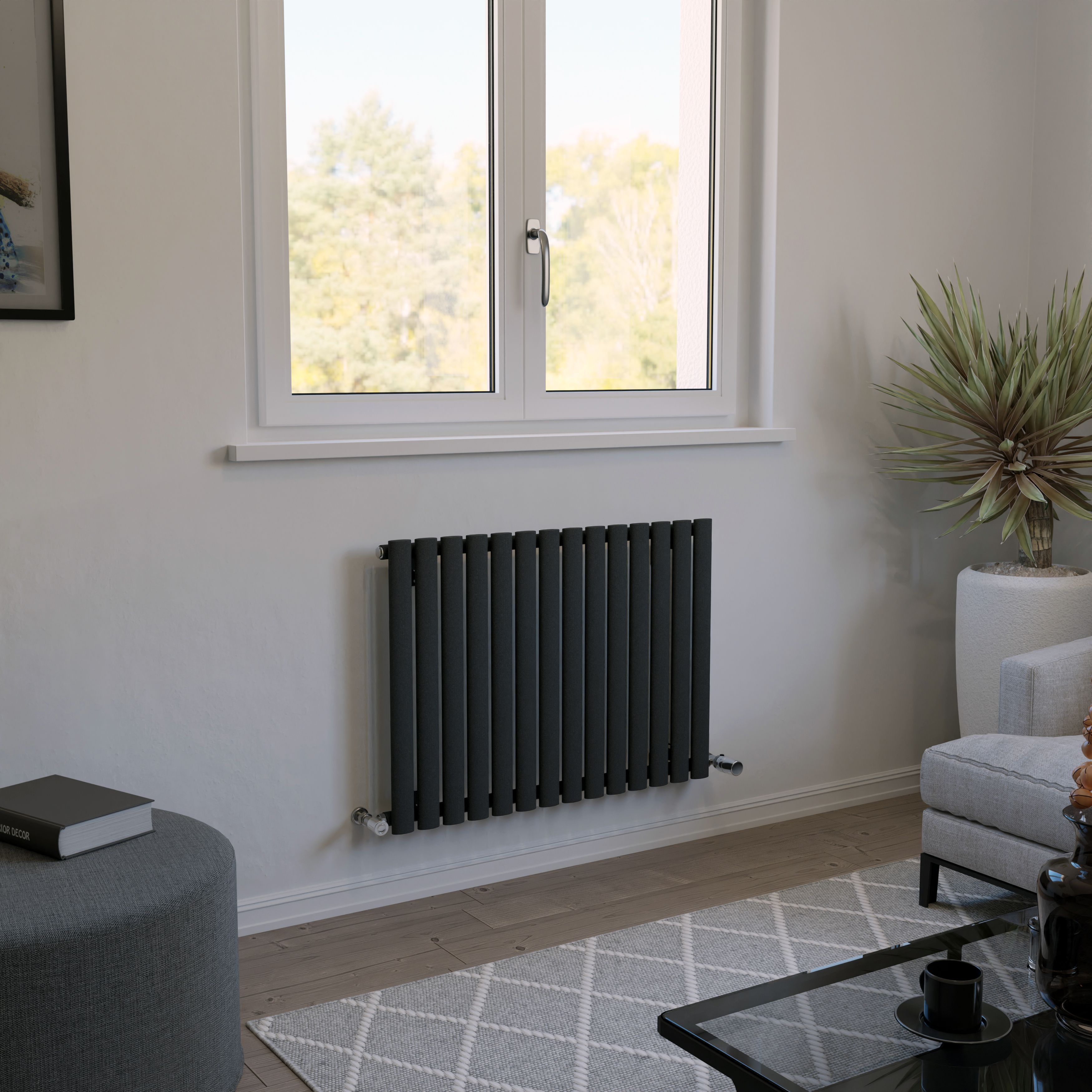 Ximax Fortuna FOR600826A Anthracite Horizontal Designer 1893BTU Radiator, (W)826mm x (H)600mm
