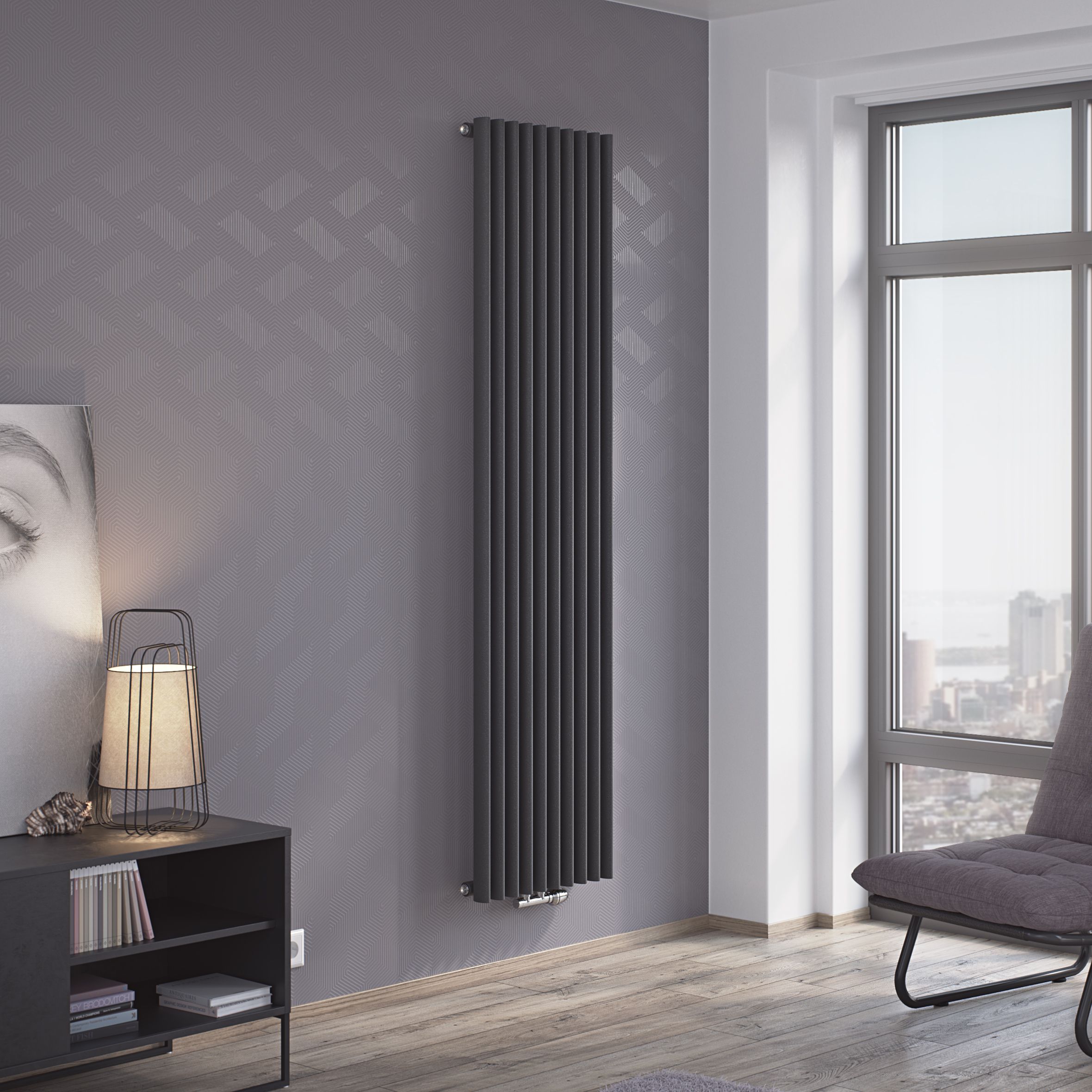 Ximax Fortuna twist Anthracite Vertical Designer Radiator, (W)295mm x (H)1800mm