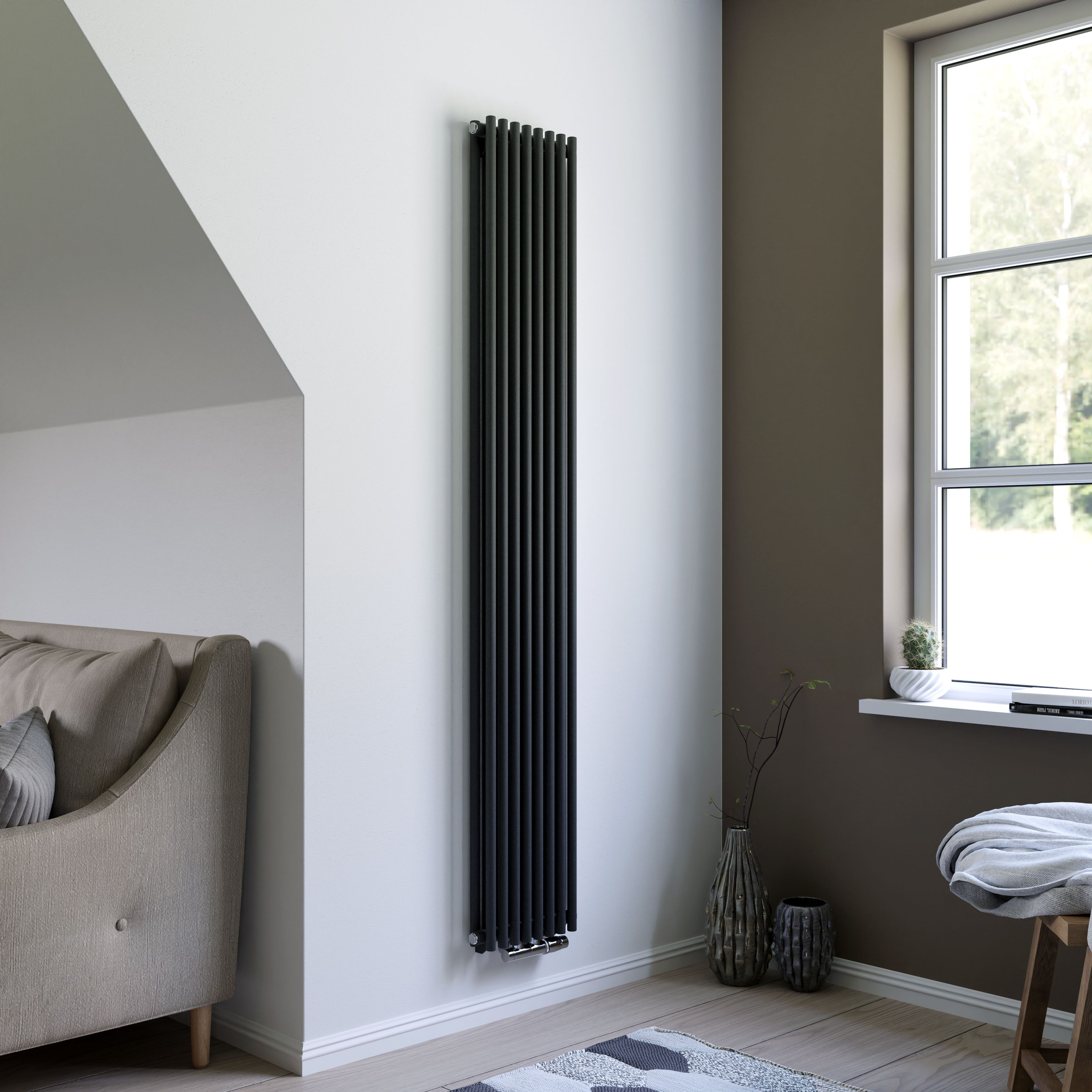 Ximax Gamba Duplex GAD1800295A Anthracite Gas Vertical Designer Radiator, (W)295mm x (H)1800mm