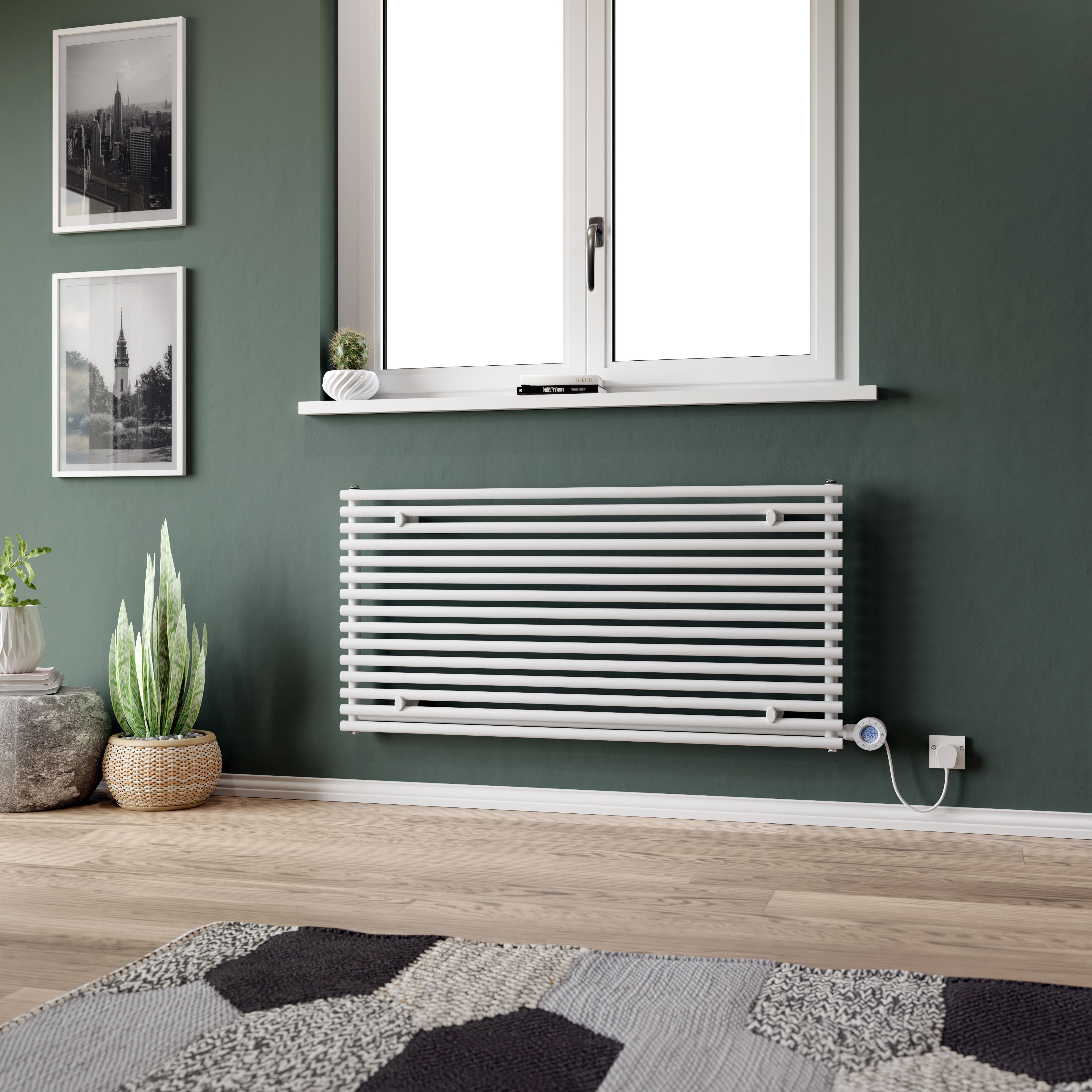 Ximax Gamba GAHE5901200W White Electric & gas Horizontal Designer 3072BTU Radiator, (W)1200mm x (H)590mm