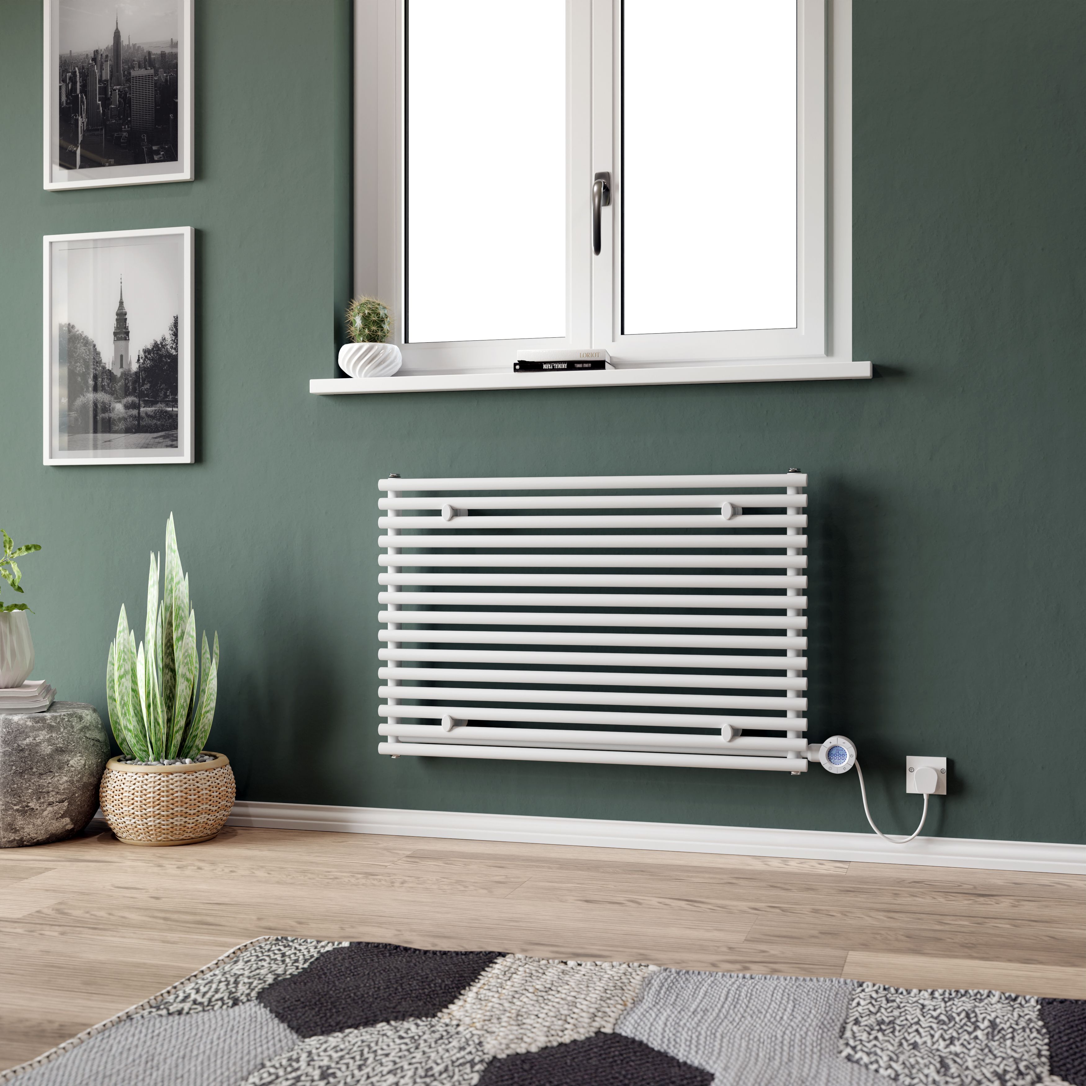 Ximax Gamba GAHE5901200W White Electric & gas Horizontal Electric designer 2048BTU Radiator, (W)900mm x (H)590mm