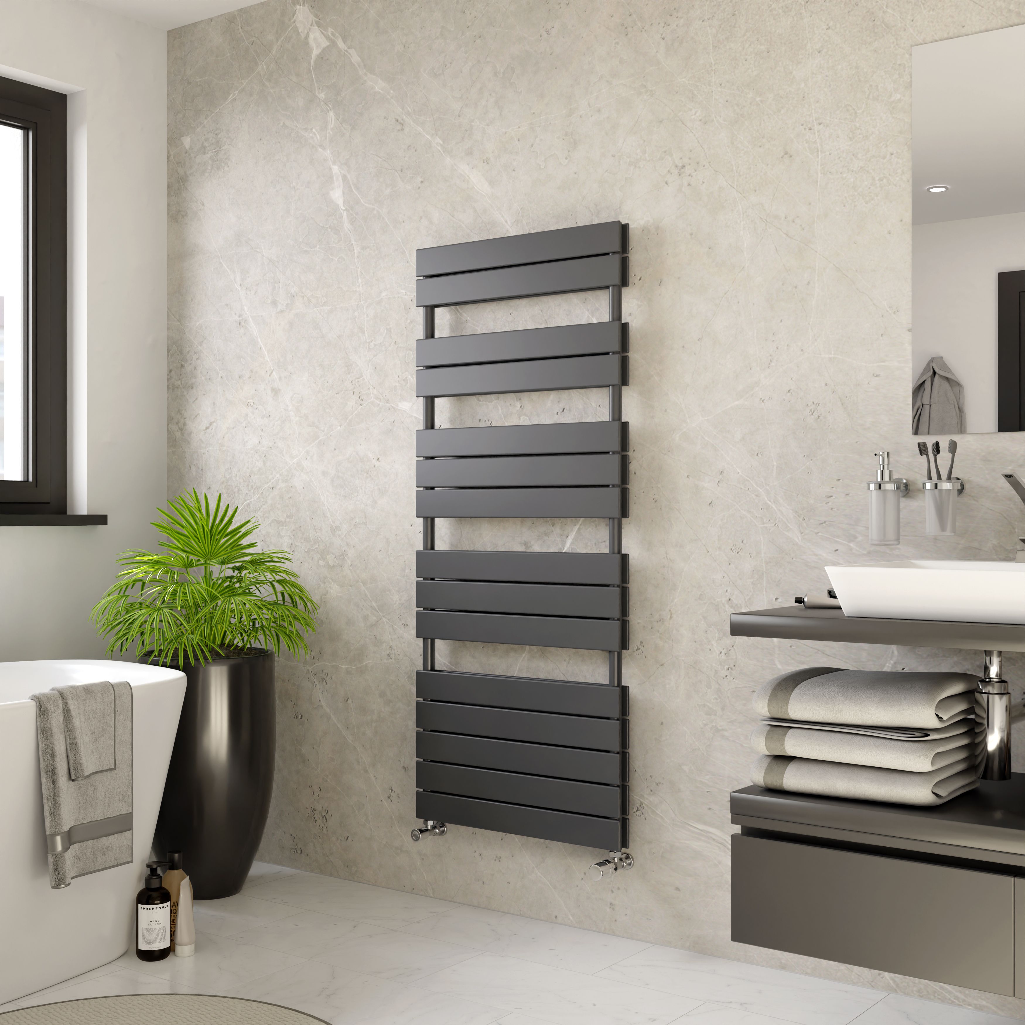 Ximax P2 Duplex Anthracite Vertical Towel radiator (W)600mm x (H)1420mm