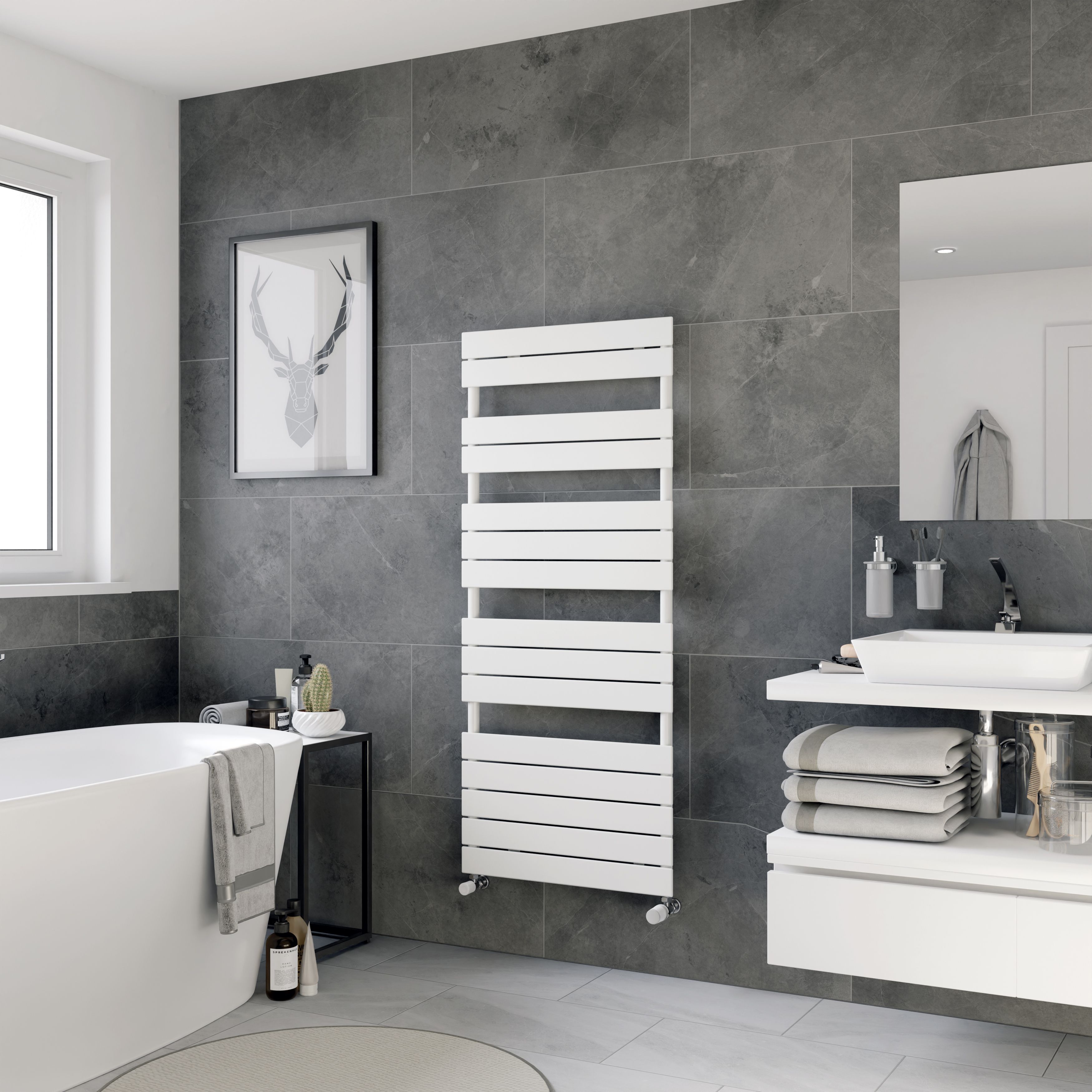 Ximax P2 P21420600W White Gas Vertical Designer towel warmer Radiator, (W)600mm x (H)1420mm