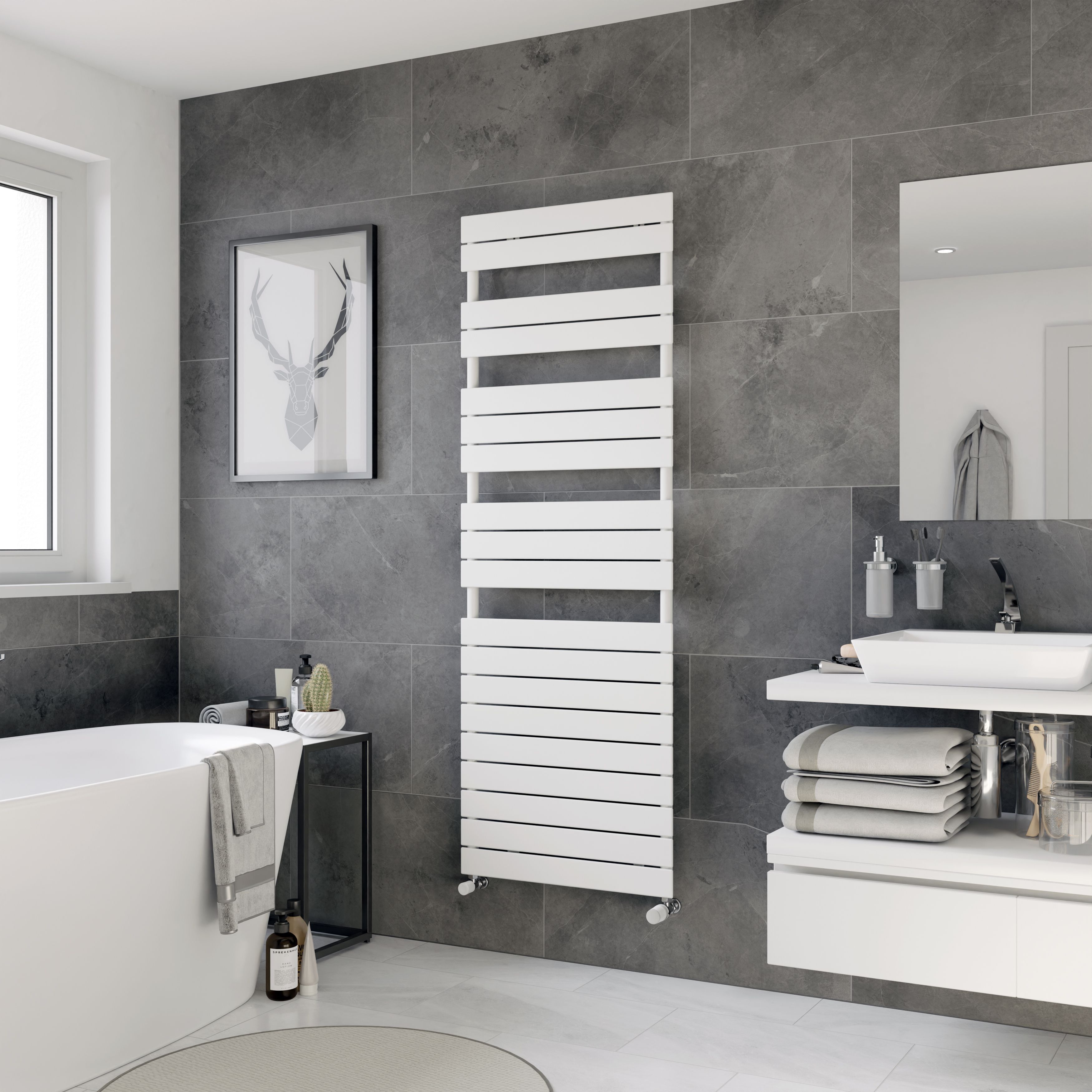 Ximax P2 P21420600W White Gas Vertical Designer towel warmer Radiator, (W)600mm x (H)1720mm