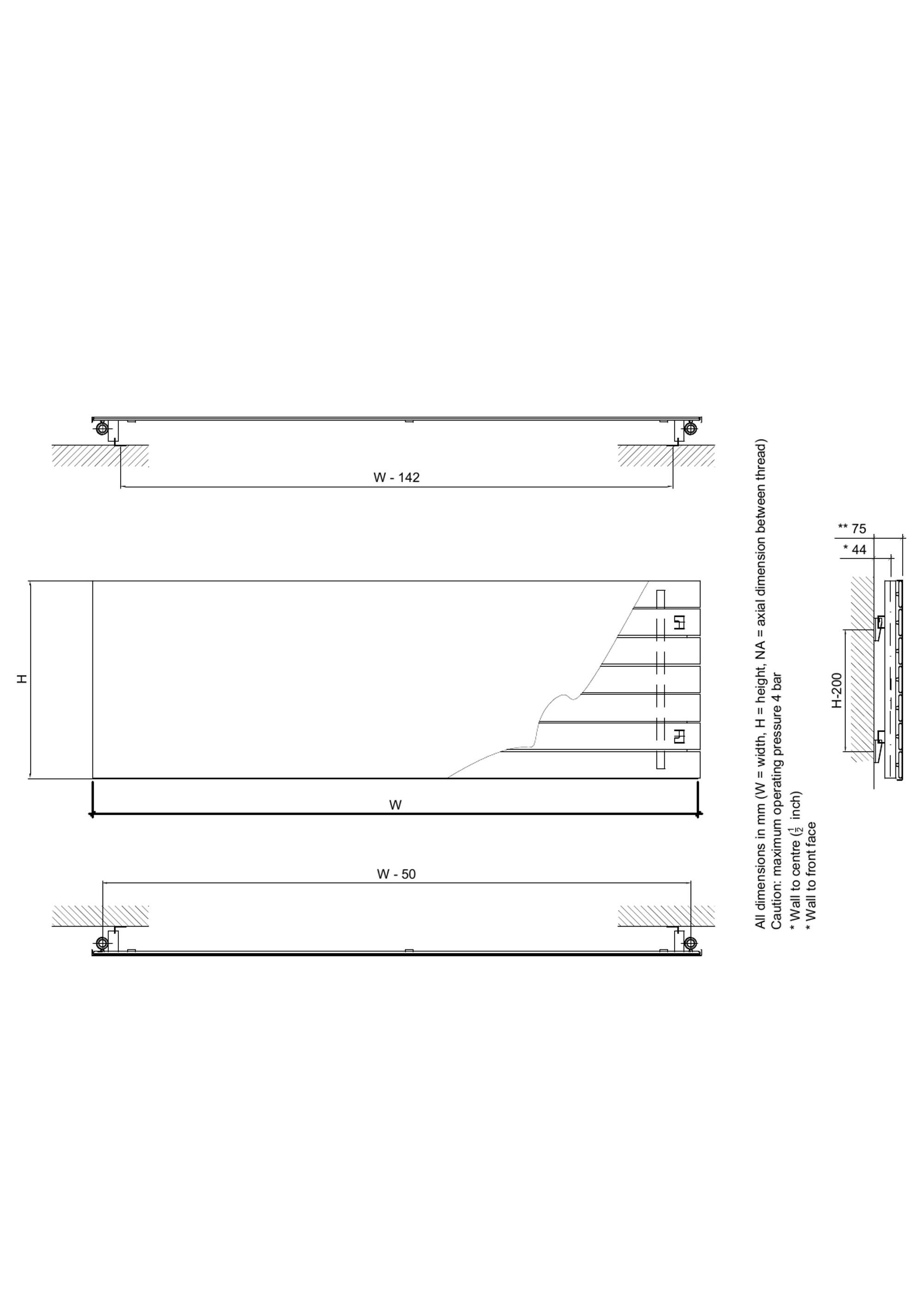 Ximax Vertiplan HWPH1845SS Horizontal Designer 2835BTU Radiator, (W)445mm x (H)1800mm