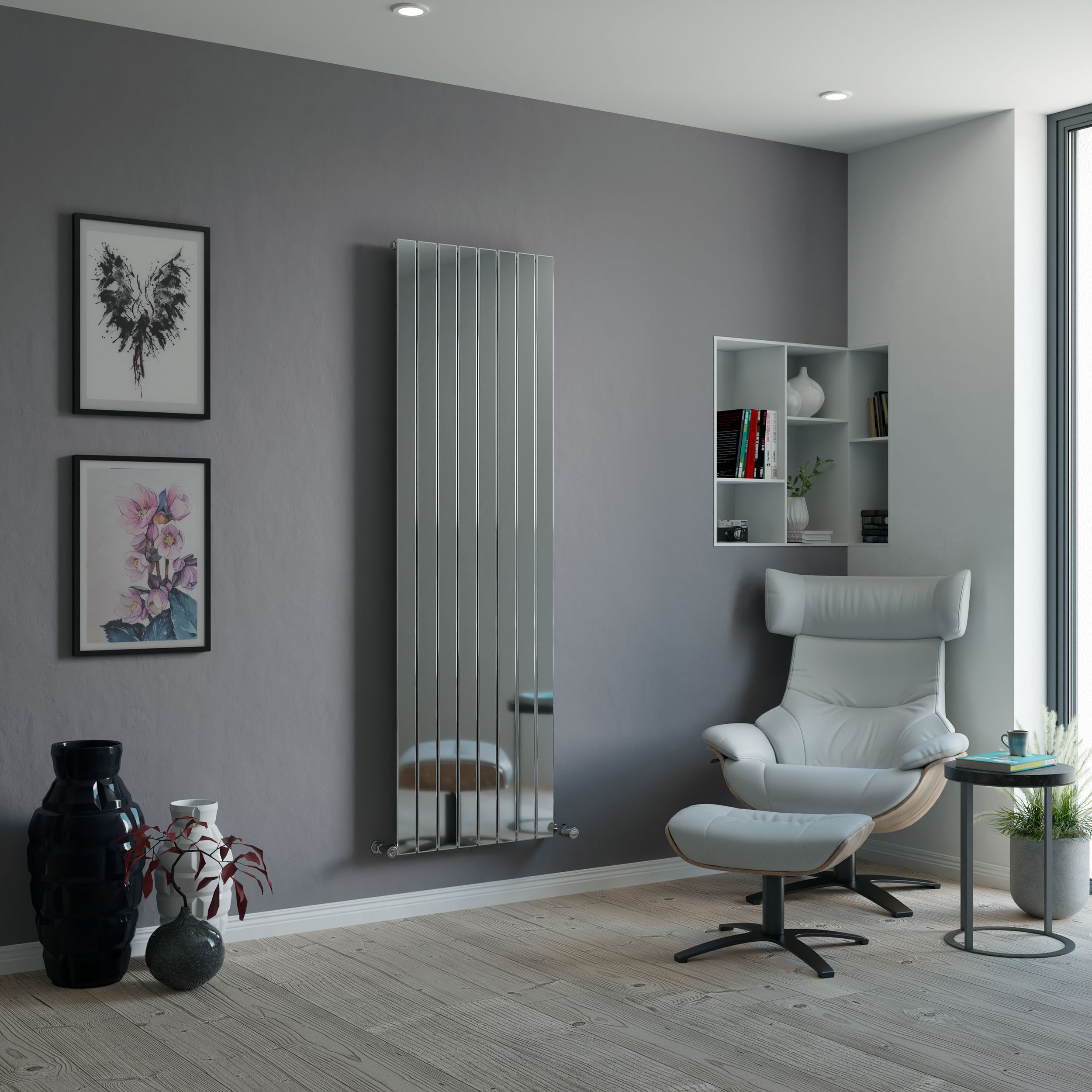 Ximax Vertirad Chrome effect Horizontal or vertical Designer Radiator, (W)550mm x (H)1800mm