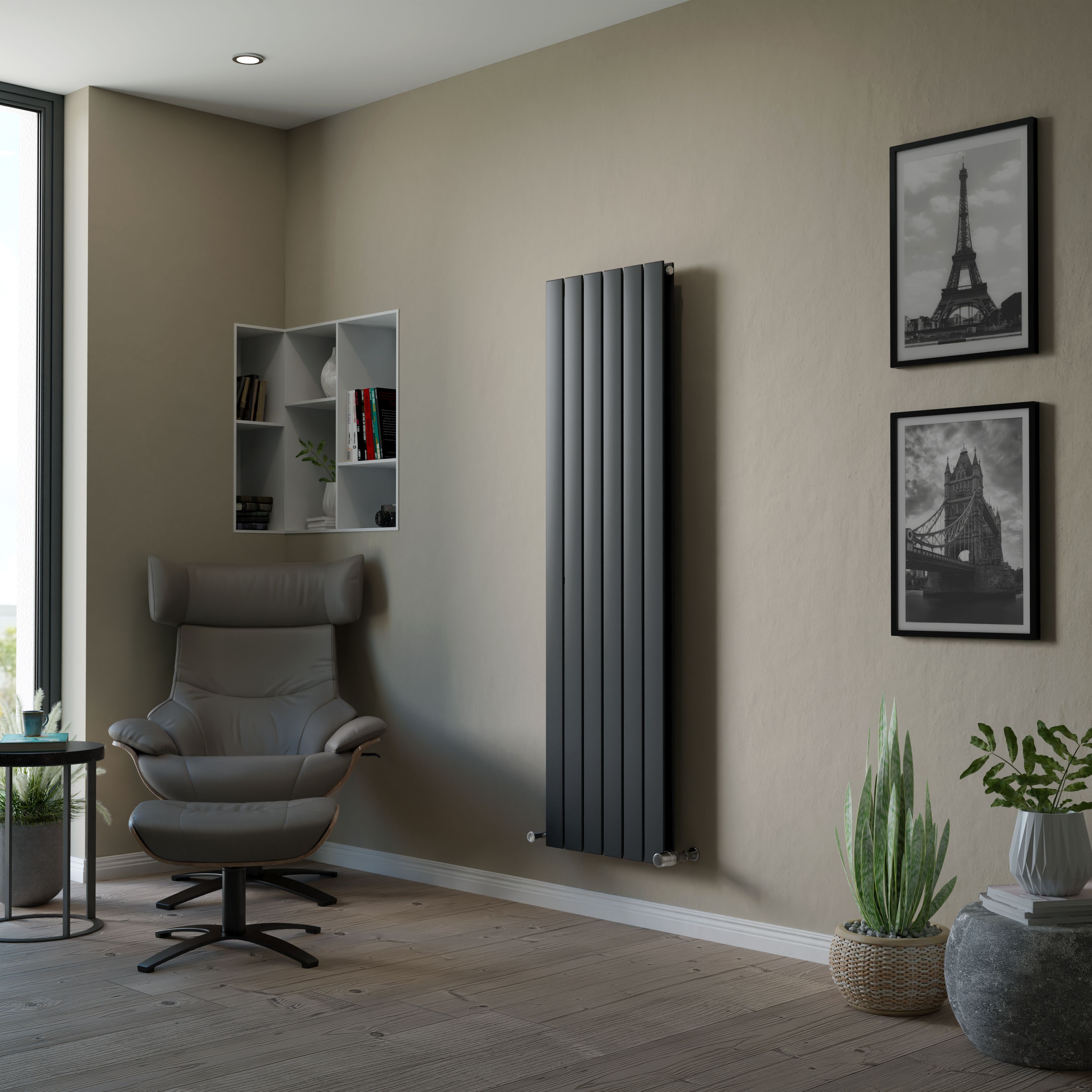 Ximax Vertirad Duplex Anthracite Vertical Designer Radiator, (W)445mm x (H)1600mm