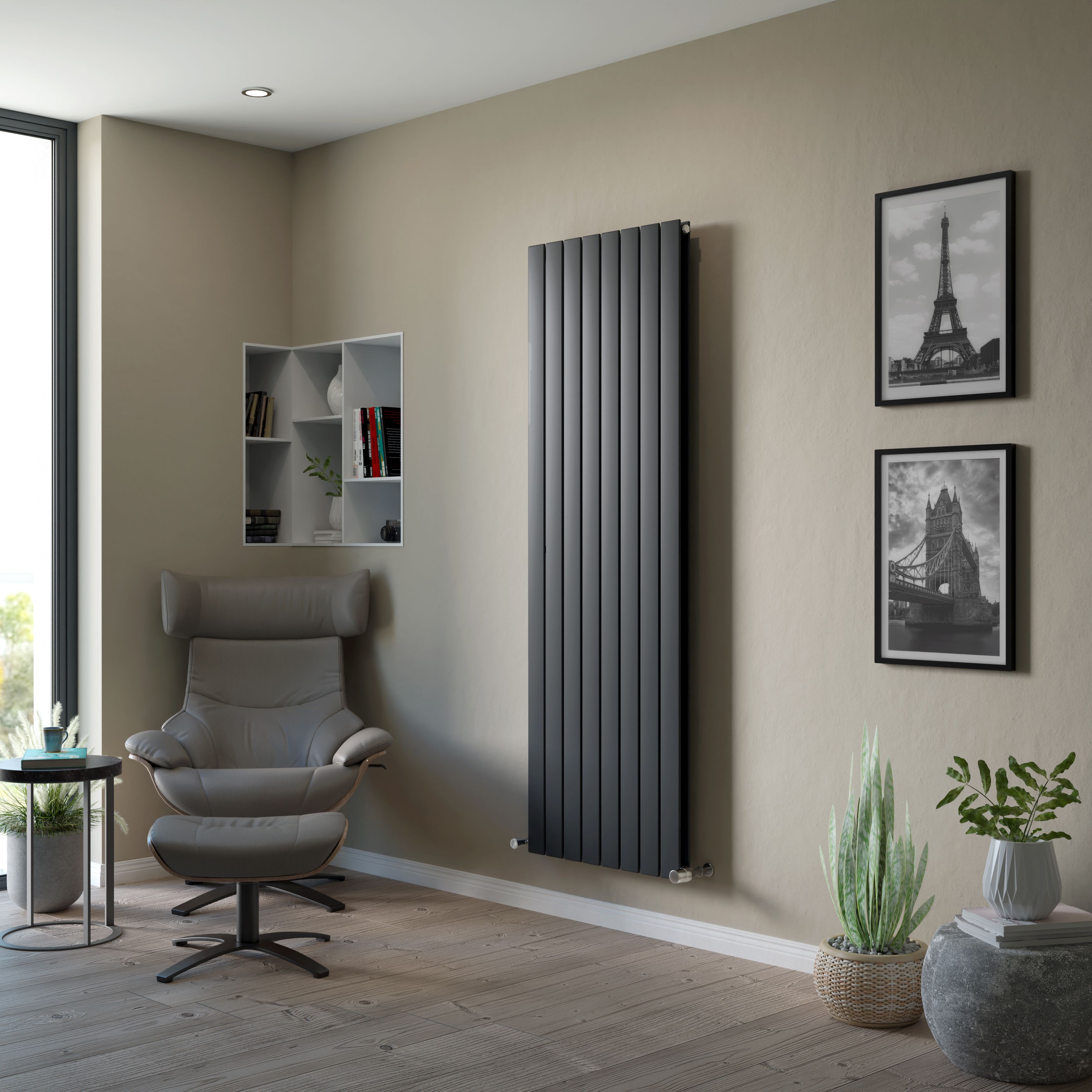 Ximax Vertirad Duplex HWD1800595A Anthracite Gas Vertical Designer panel 5369BTU Radiator, (W)595mm x (H)1800mm