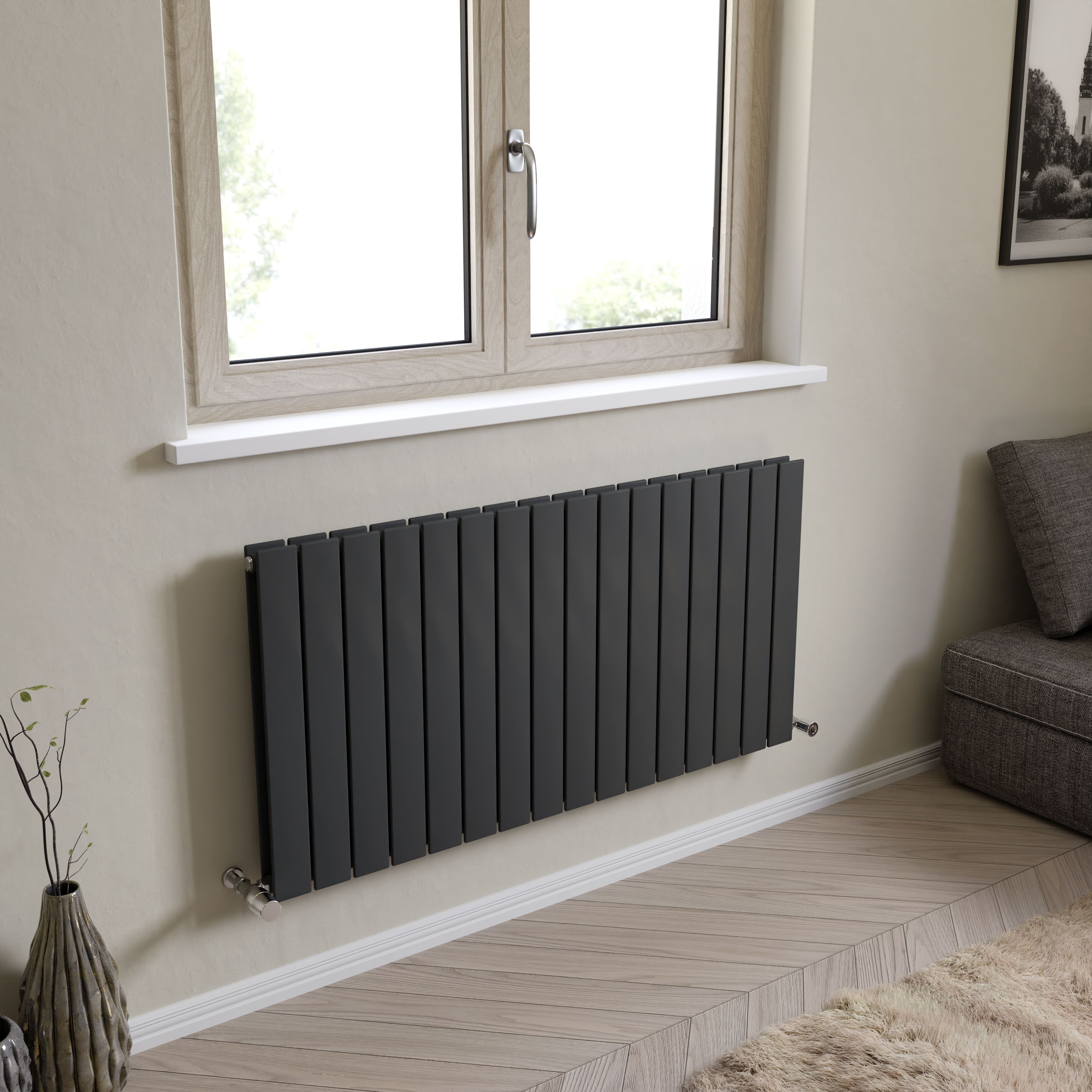 Ximax Vertirad Duplex HWD6001195A Anthracite Gas Horizontal Designer panel 3901BTU Radiator, (W)1195mm x (H)600mm
