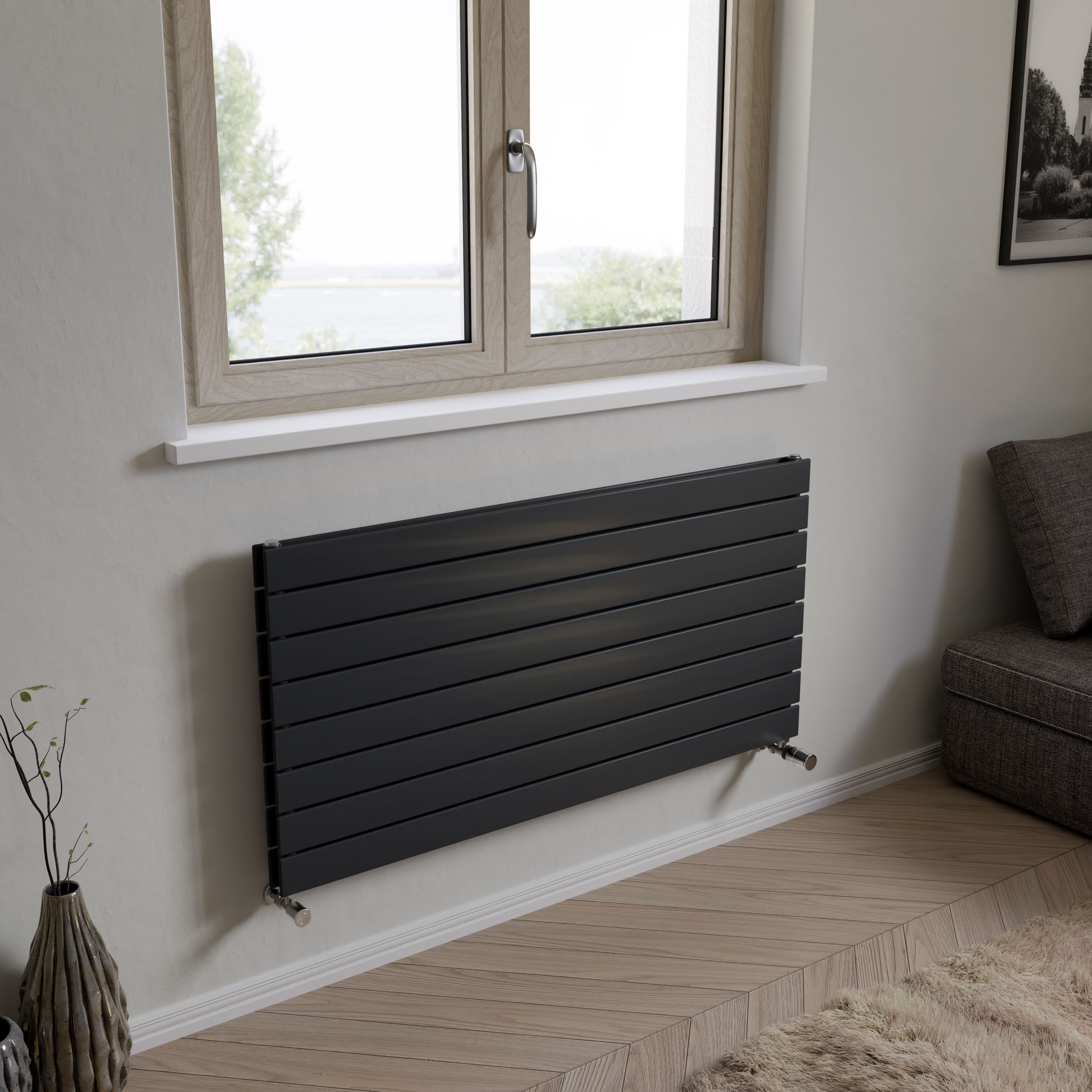 Ximax Vertirad Duplex HWHD1195600A Anthracite Gas Horizontal Designer panel Radiator, (W)1200mm x (H)595mm