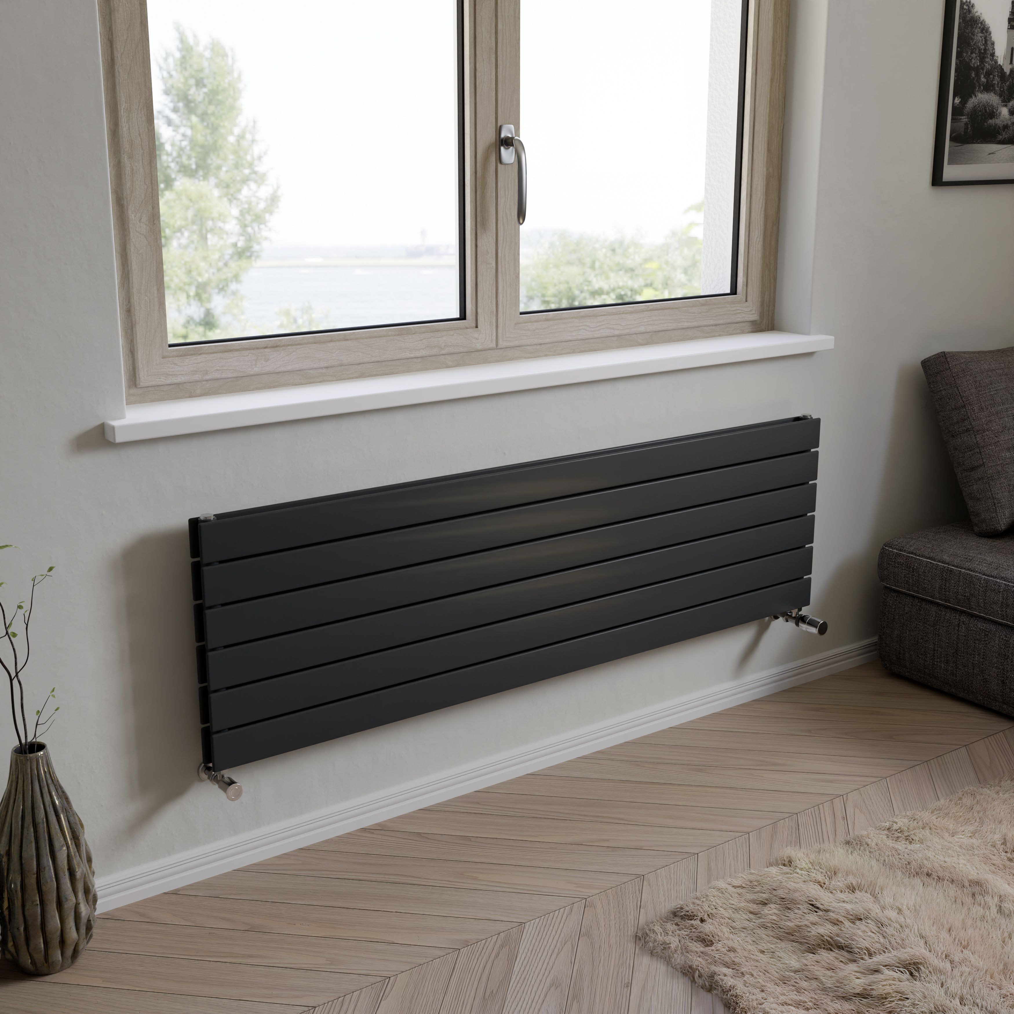 Ximax Vertirad Duplex HWHD1195600A Anthracite Gas Horizontal Designer panel Radiator, (W)1500mm x (H)445mm