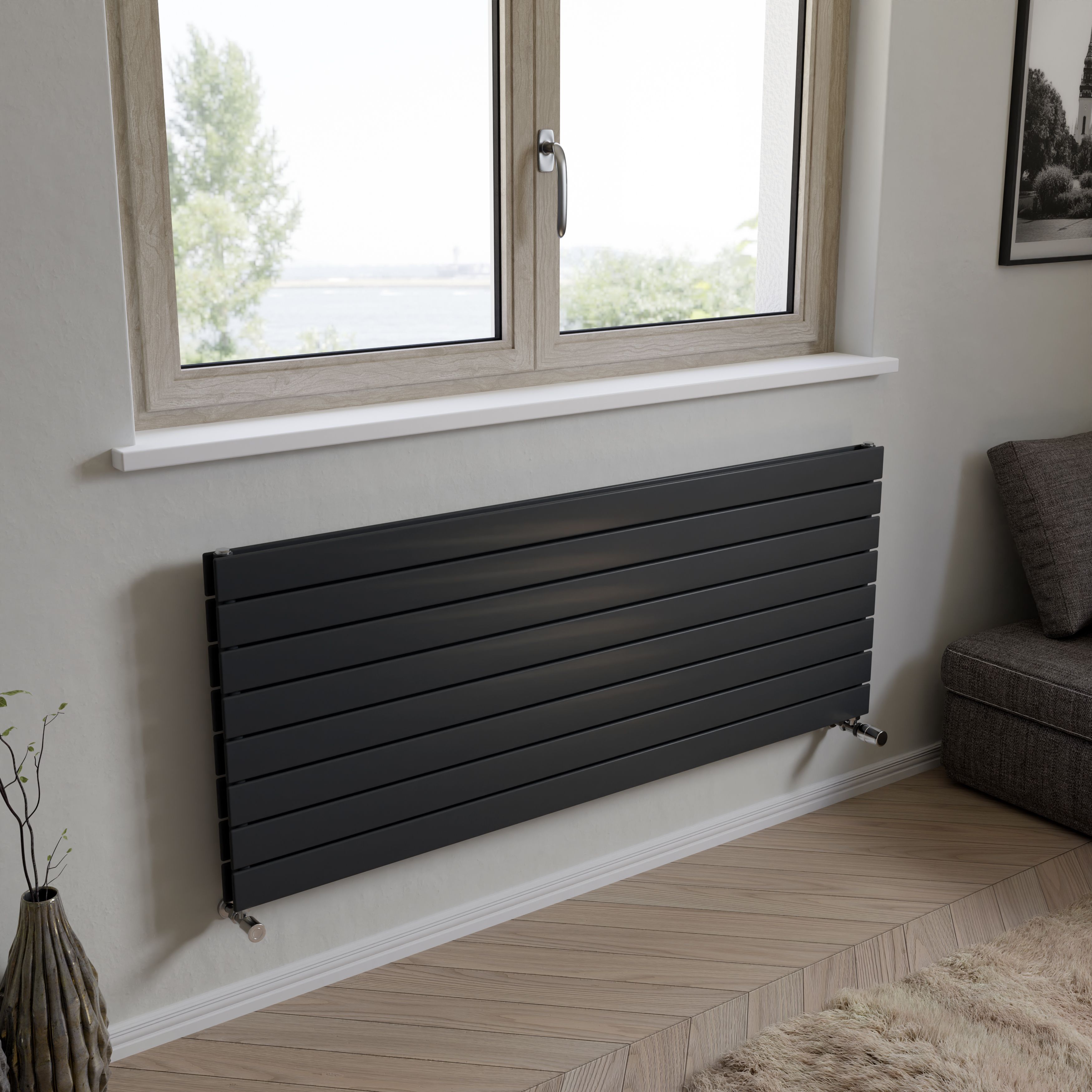Ximax Vertirad Duplex HWHD1195600A Anthracite Gas Horizontal Designer panel Radiator, (W)1500mm x (H)595mm