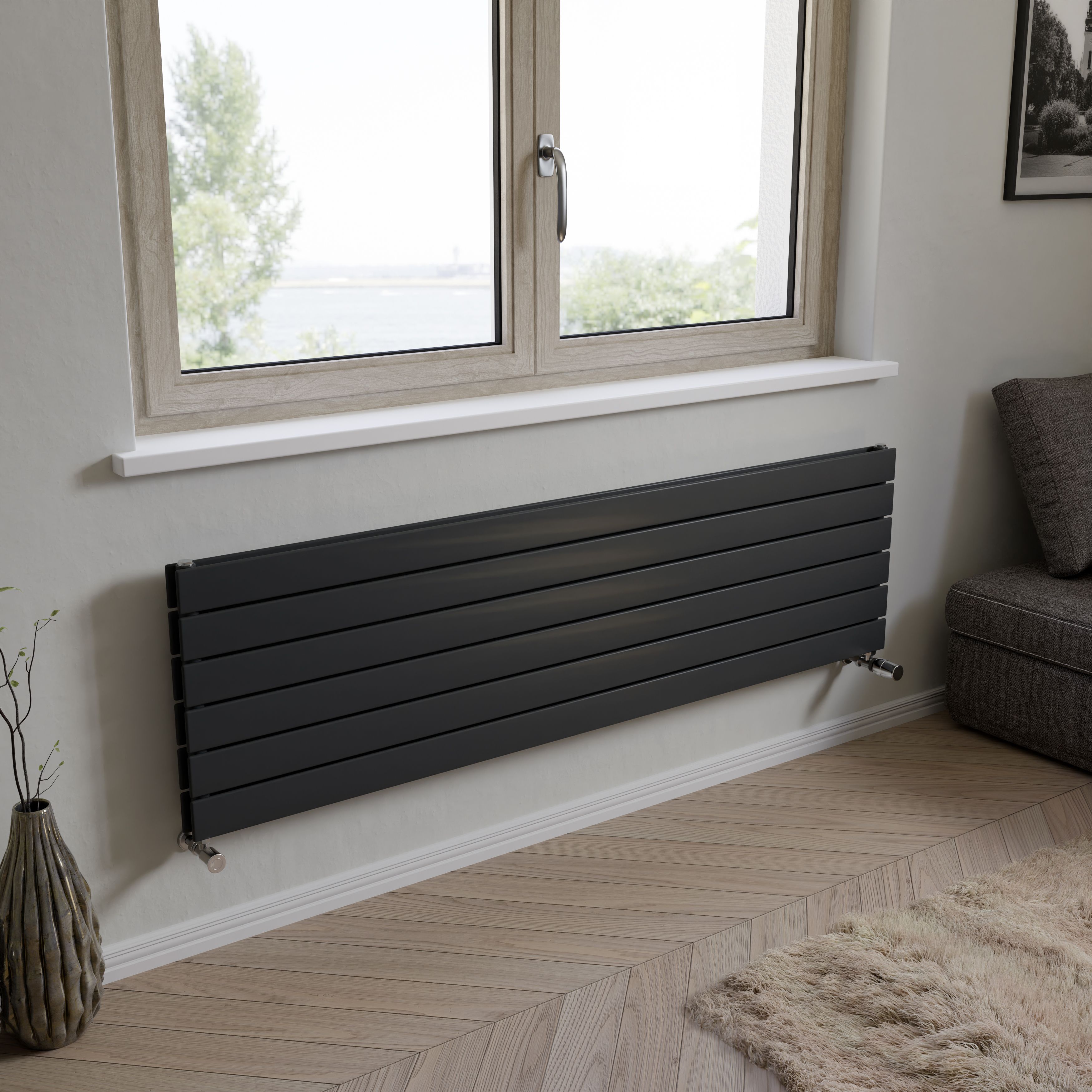 Ximax Vertirad Duplex HWHD1195600A Anthracite Gas Horizontal Designer panel Radiator, (W)1600mm x (H)445mm
