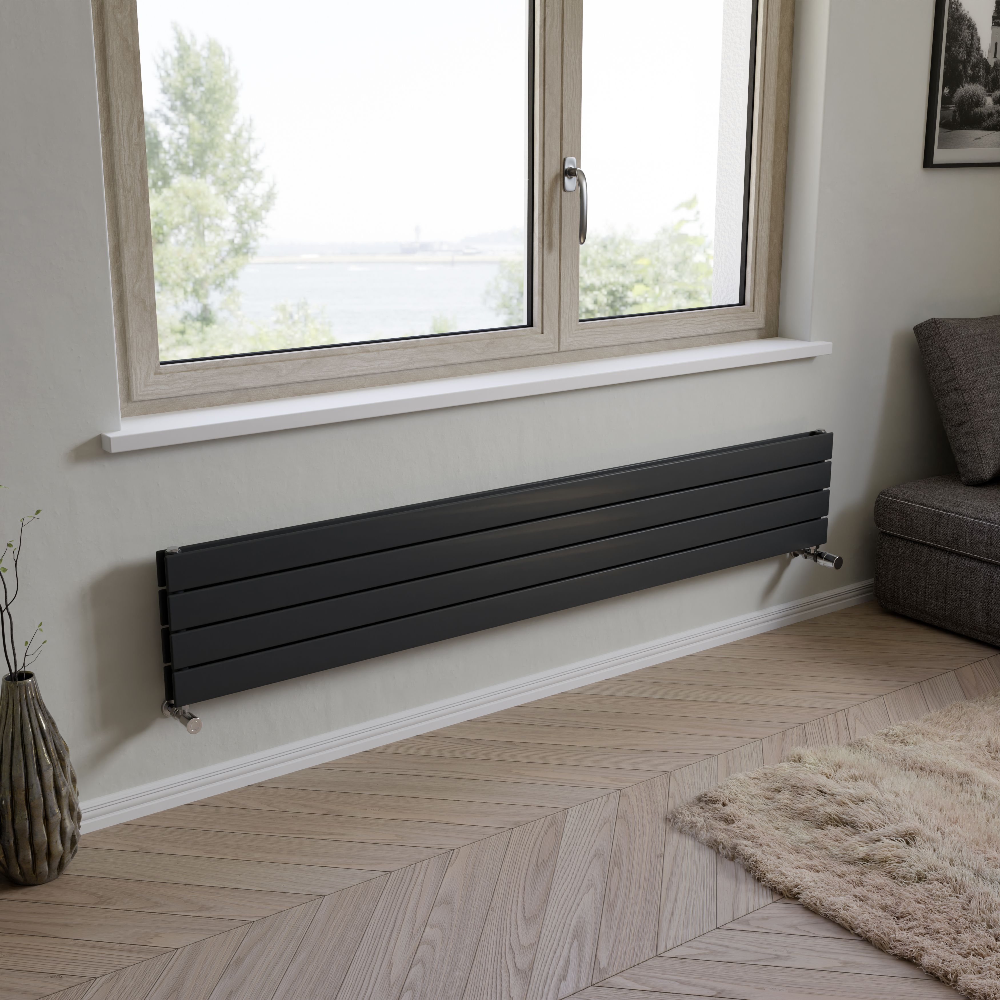 Ximax Vertirad Duplex HWHD1195600A Anthracite Gas Horizontal Designer panel Radiator, (W)1800mm x (H)295mm