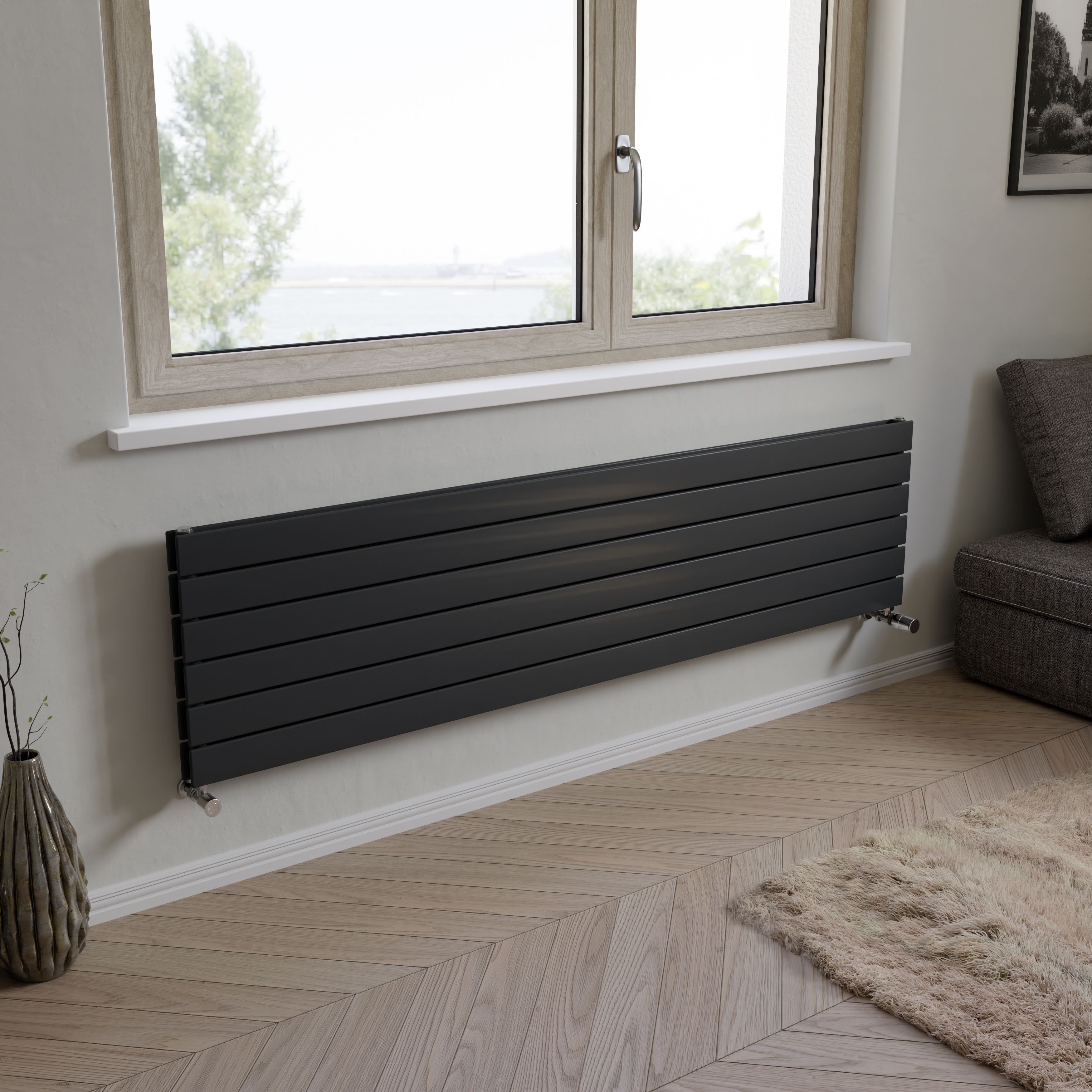 Ximax Vertirad Duplex HWHD1195600A Anthracite Gas Horizontal Designer panel Radiator, (W)1800mm x (H)445mm