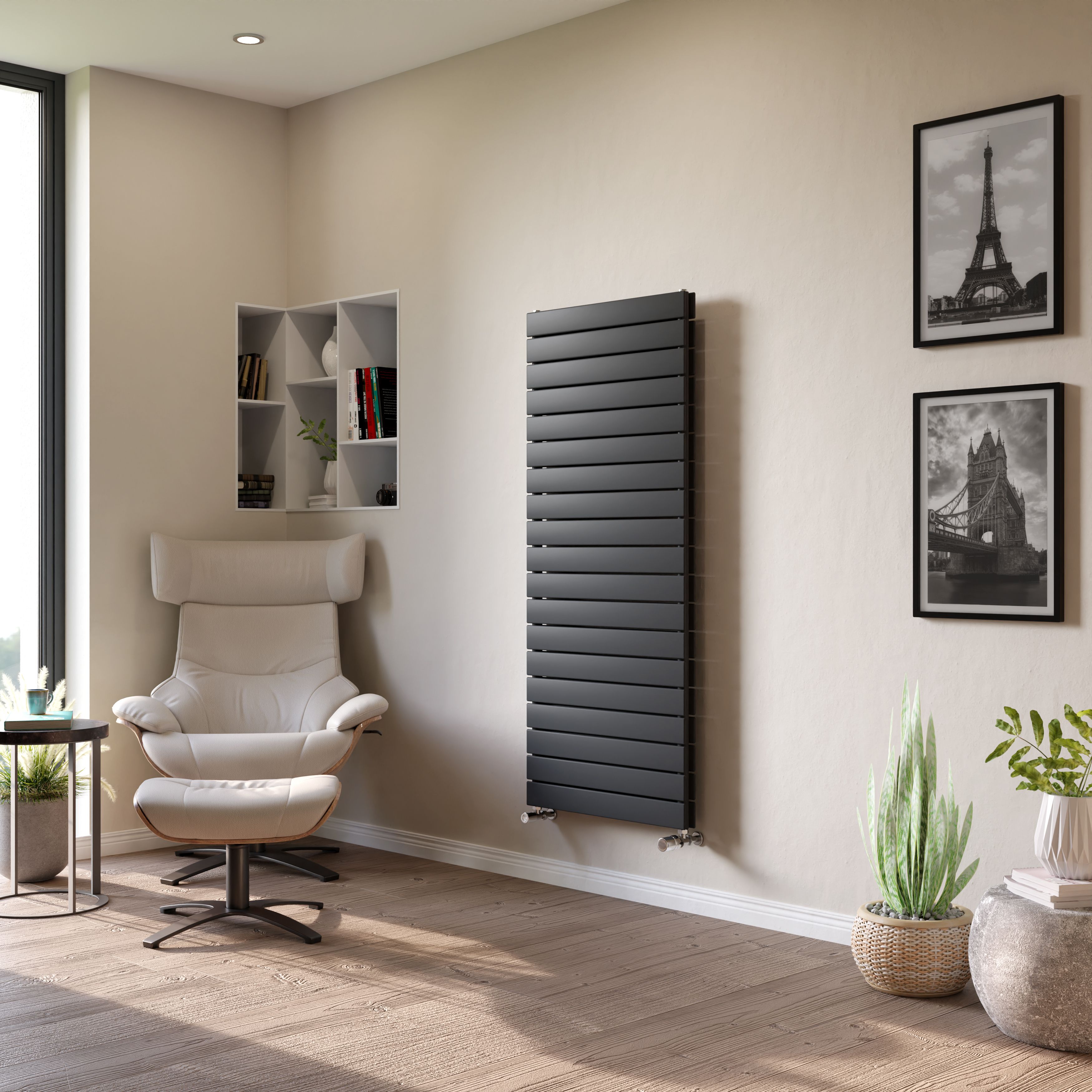 Ximax Vertirad Duplex HWHD1195600A Anthracite Gas Vertical Designer panel 3720BTU Radiator, (W)600mm x (H)1420mm