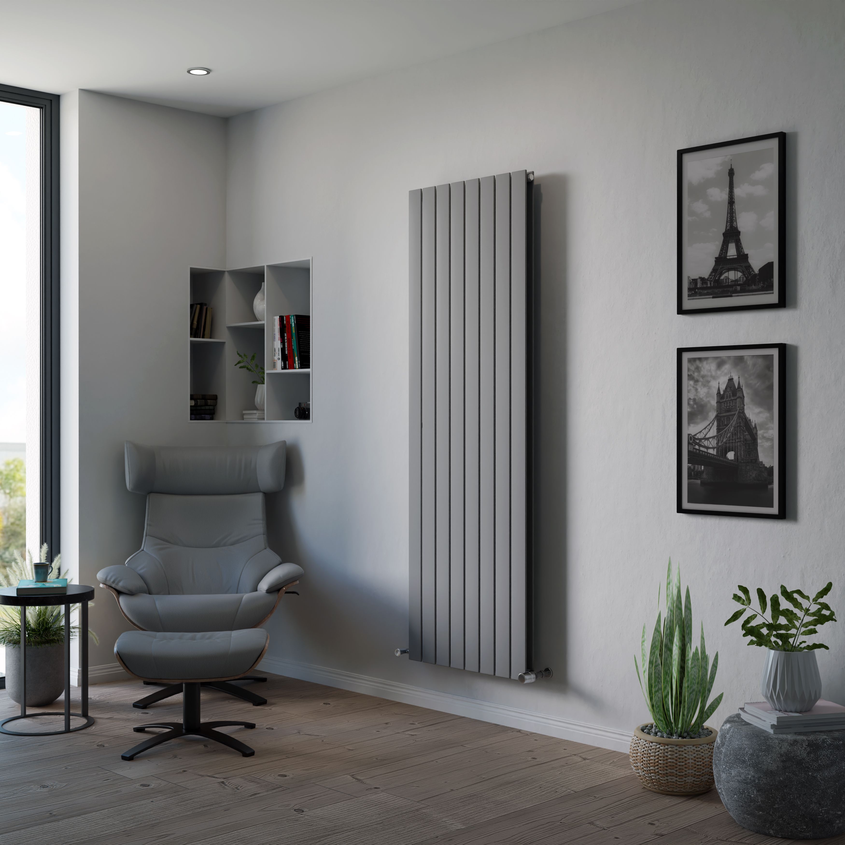 Ximax Vertirad Duplex Silver effect Horizontal or vertical Designer Radiator, (W)595mm x (H)1800mm