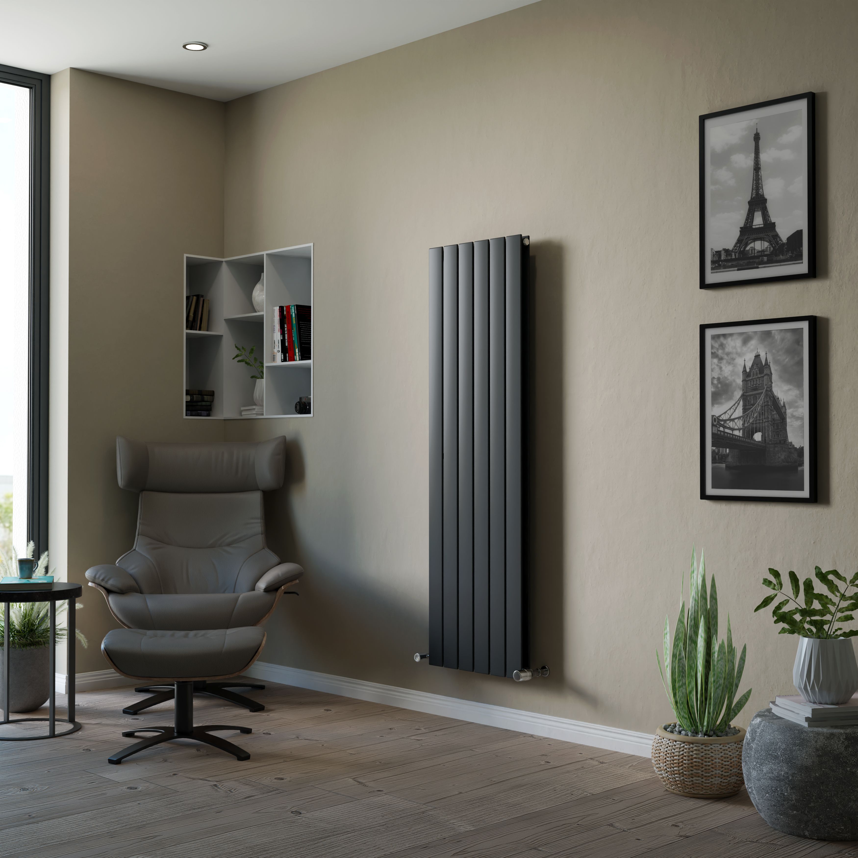 Ximax Vertirad Duplex Universal Anthracite Horizontal or vertical Designer Radiator, (W)445mm x (H)1500mm