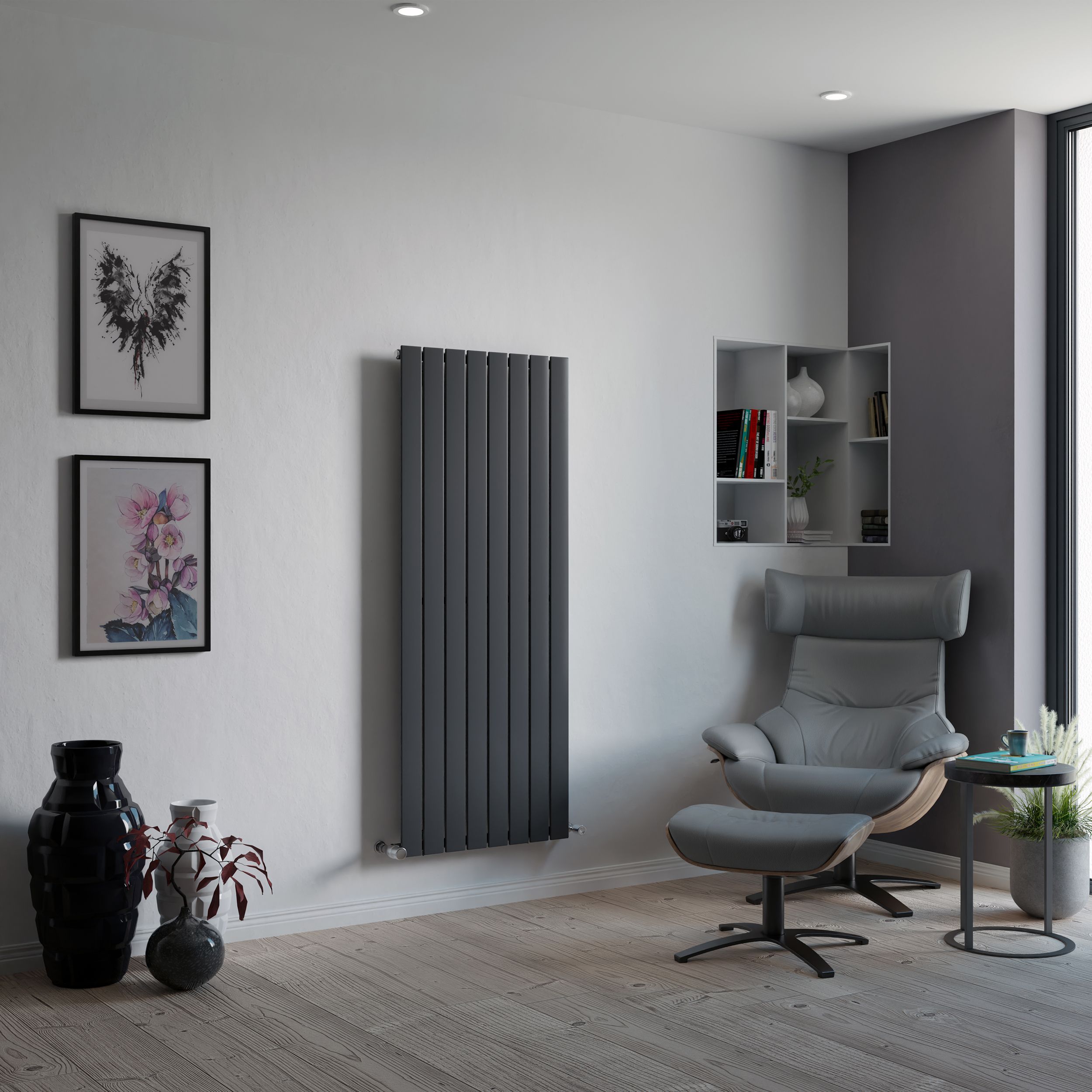 Ximax Vertirad HW150060A Grey Horizontal or vertical Designer Radiator, (W)595mm x (H)1500mm