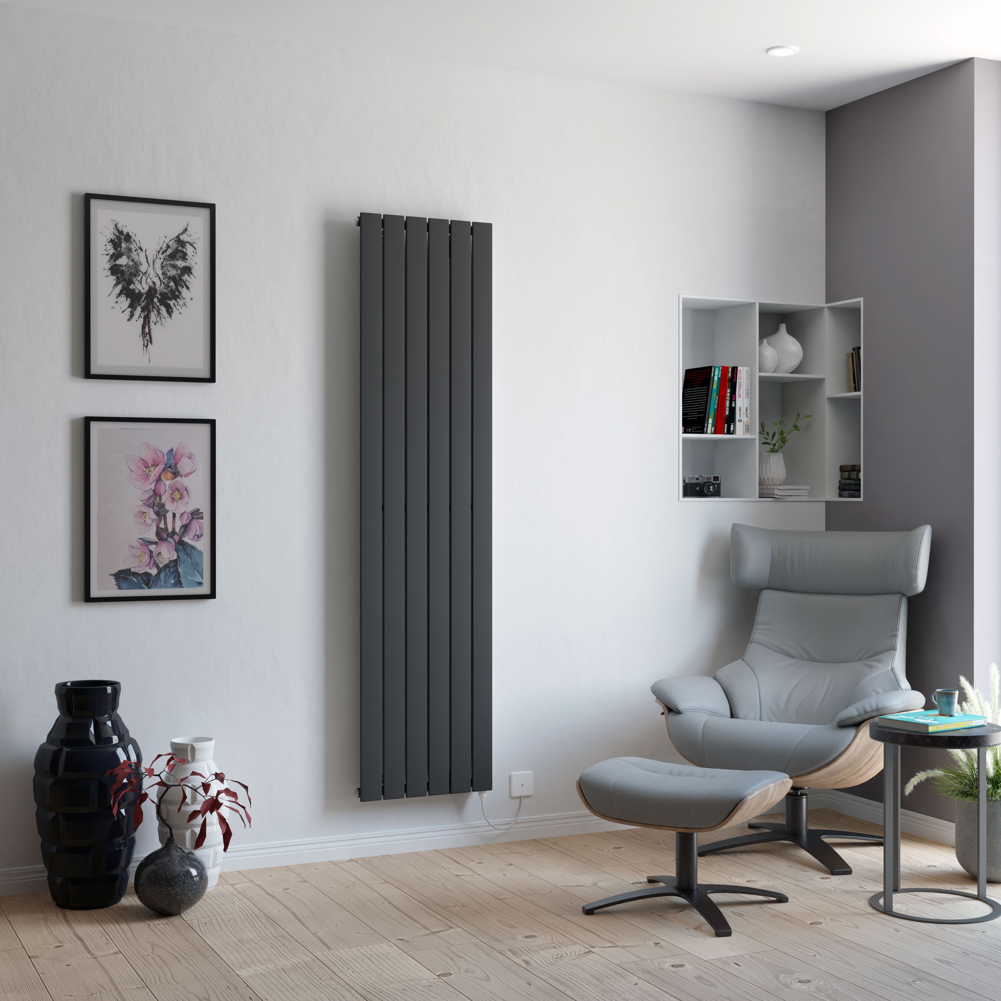 Ximax Vertirad HWE1800445A Anthracite Electric & gas Vertical Electric designer 3072BTU Radiator, (W)445mm x (H)1800mm