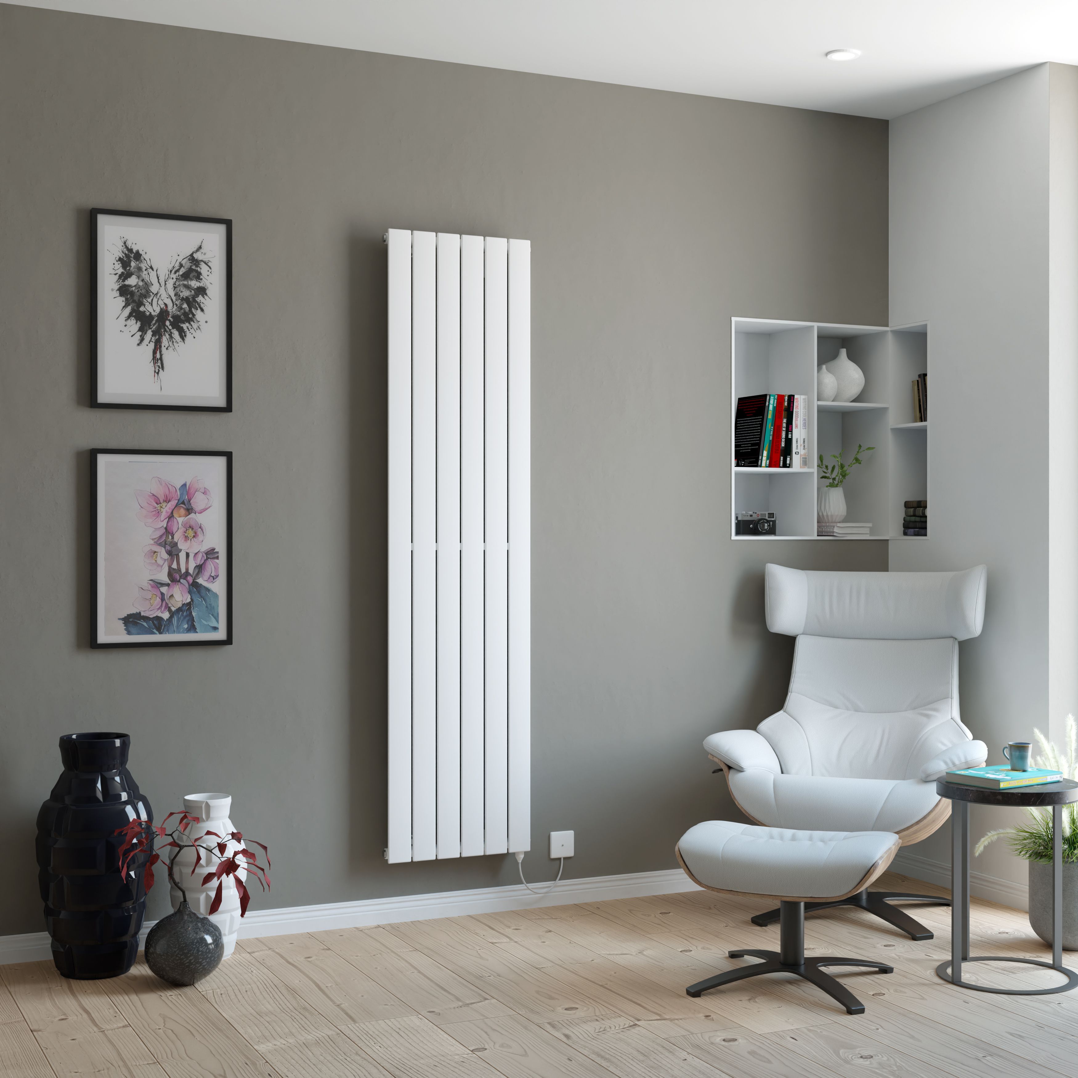 Ximax Vertirad HWE1800445W White Electric & gas Vertical Electric designer 3072BTU Radiator, (W)445mm x (H)1800mm